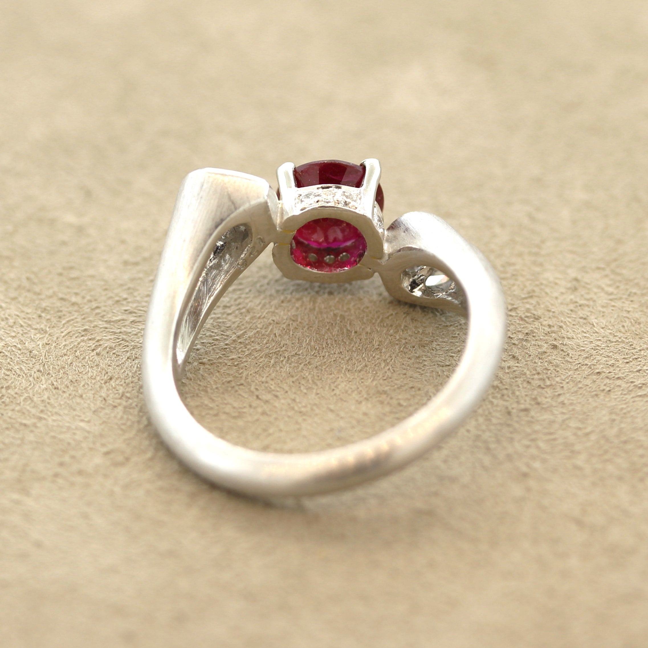 Pigeon Blood Burmese Ruby Diamond Heart Platinum Ring, GIA Certified