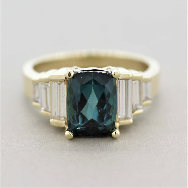 Fine Indicolite Tourmaline Diamond Gold Step Ring