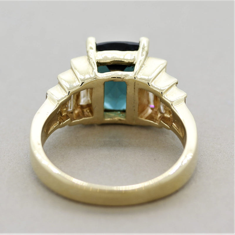 Fine Indicolite Tourmaline Diamond Gold Step Ring