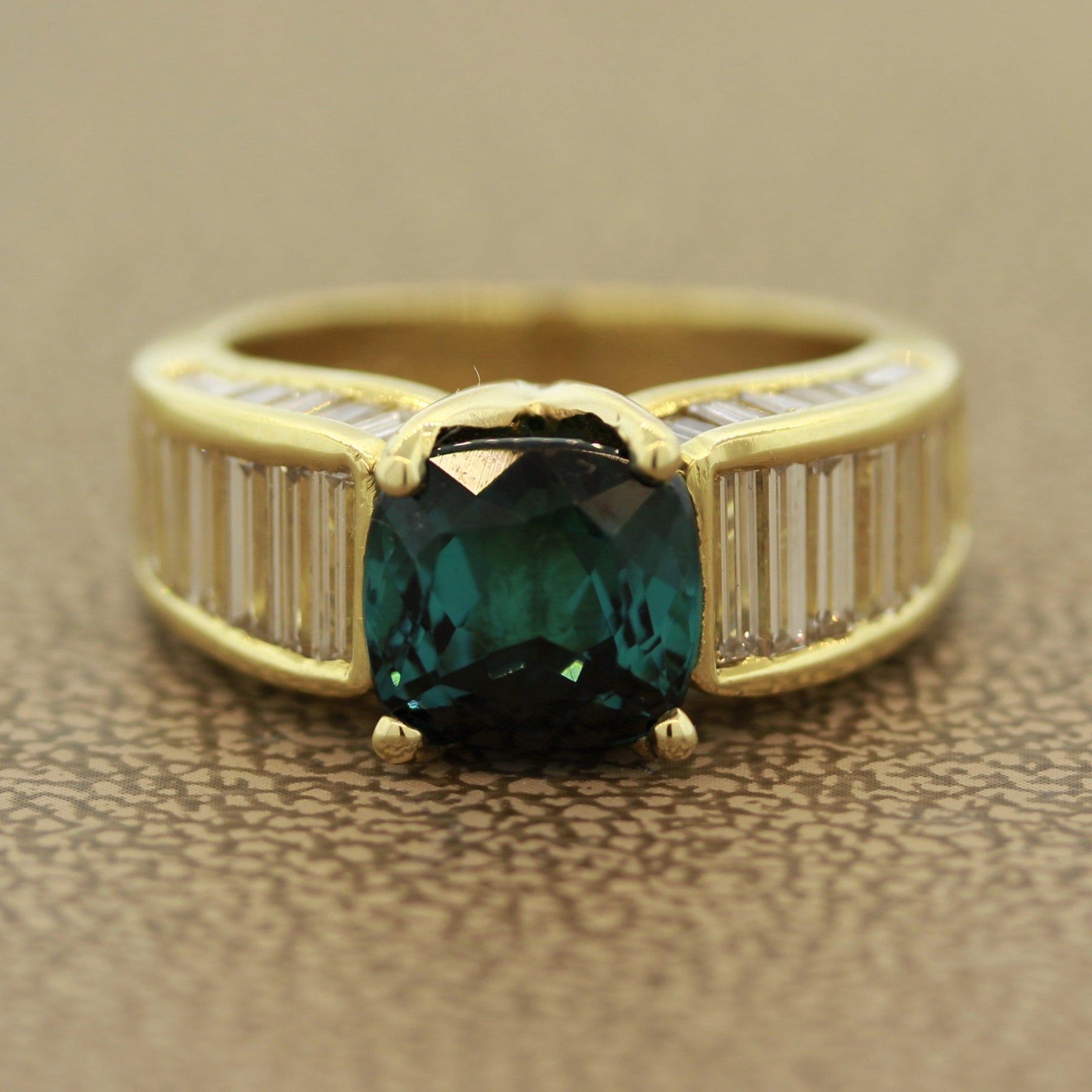 Indicolite Tourmaline Diamond Gold Ring