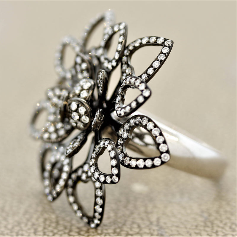 Diamond Black-Rhodium Gold Flower Ring