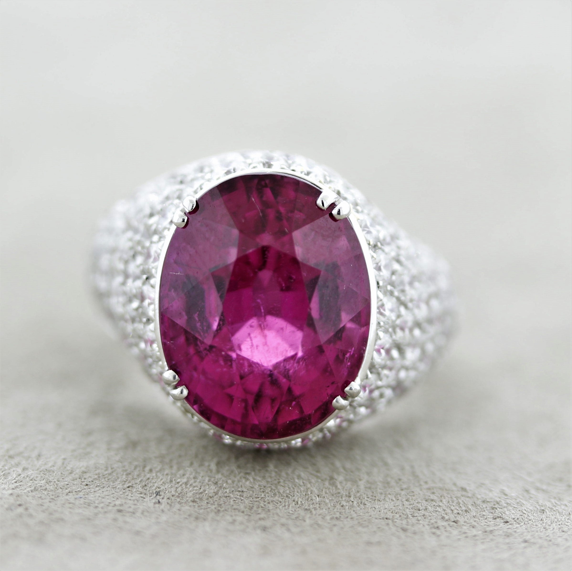 Superb Rubellite Tourmaline Diamond Gold Ring