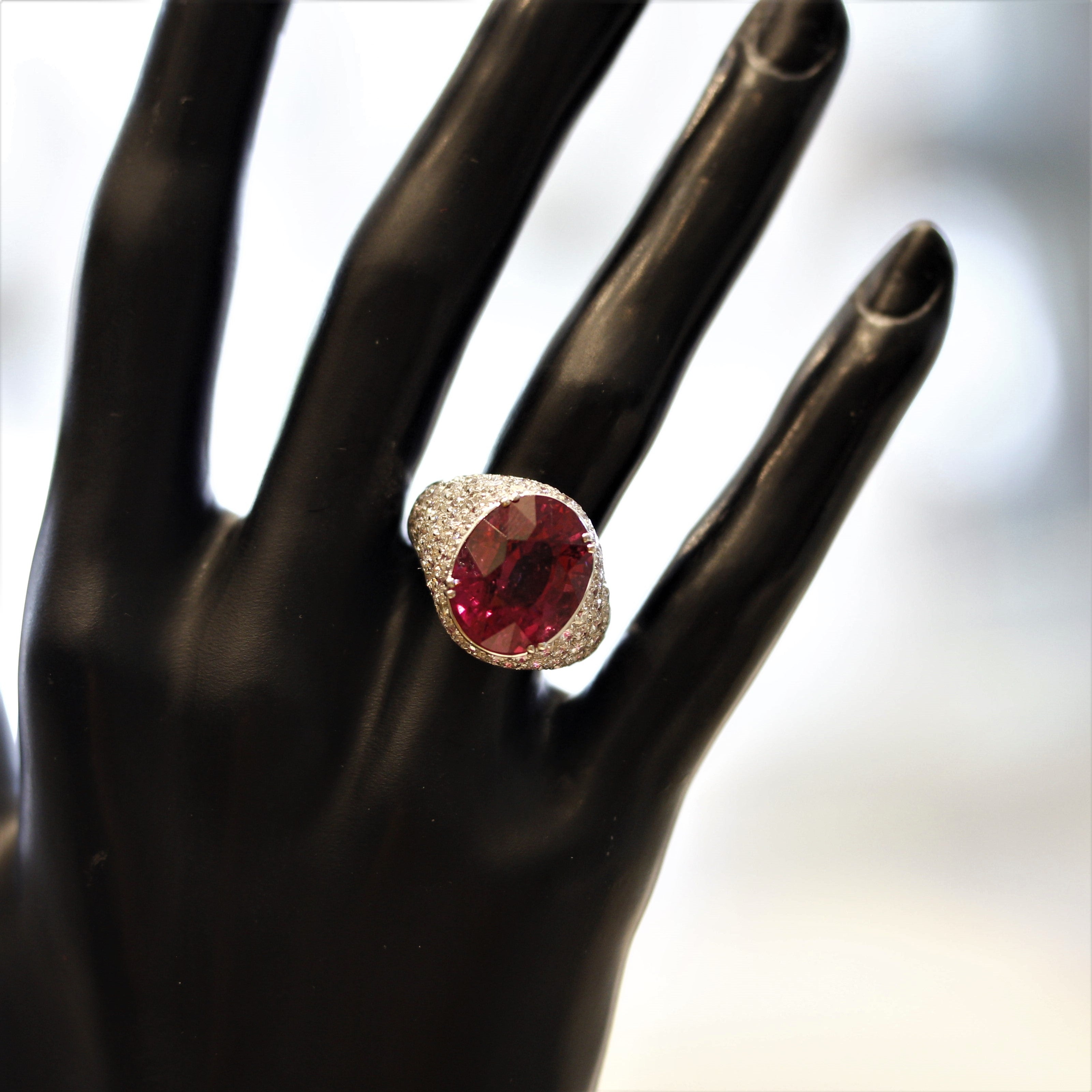 Superb Rubellite Tourmaline Diamond Gold Ring