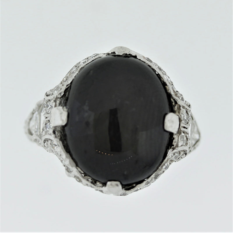 Art Deco Antique Star-Diopside Diamond Platinum Ring