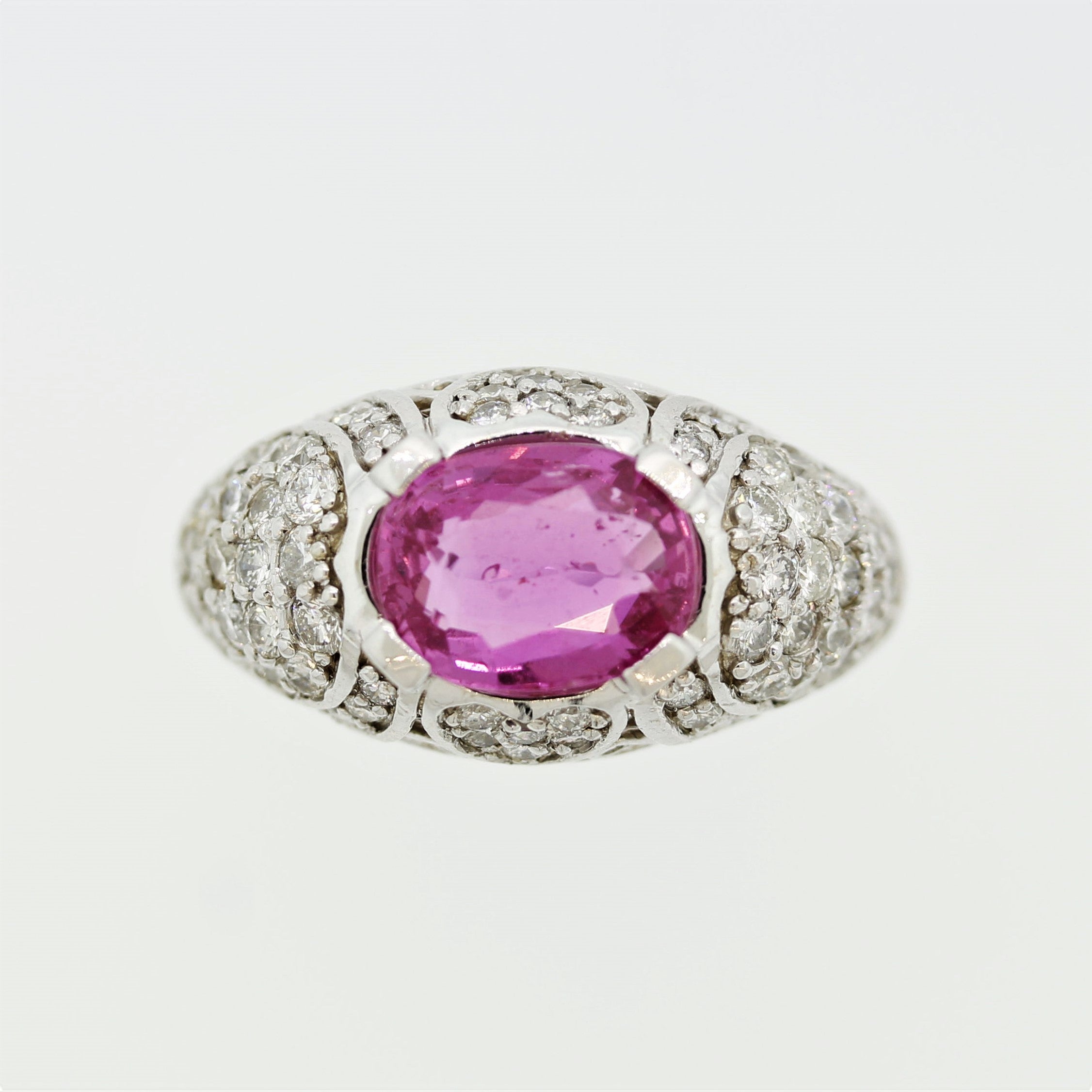 Hot-Pink Sapphire Diamond Gold “Heart-Motif” Ring