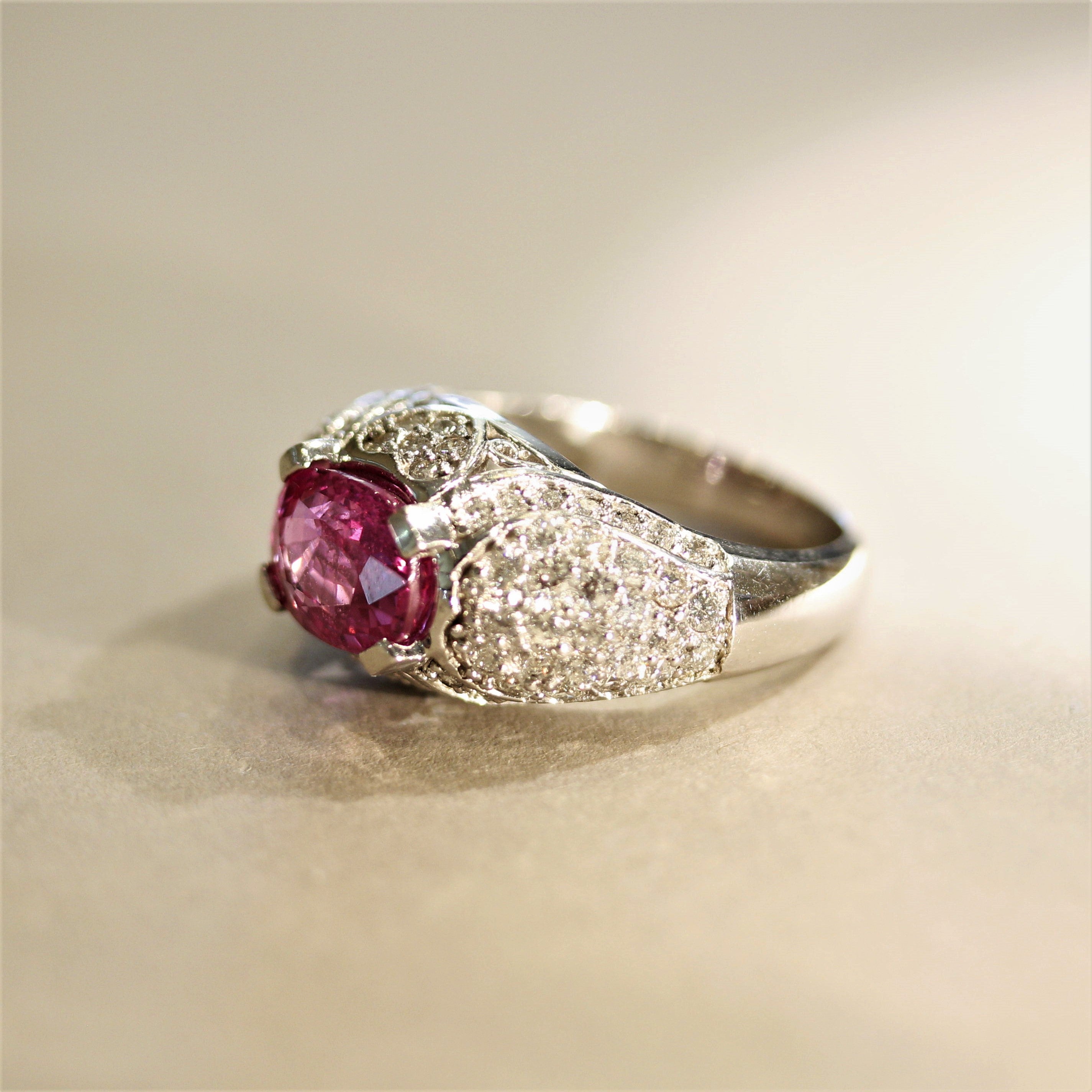 Hot-Pink Sapphire Diamond Gold “Heart-Motif” Ring