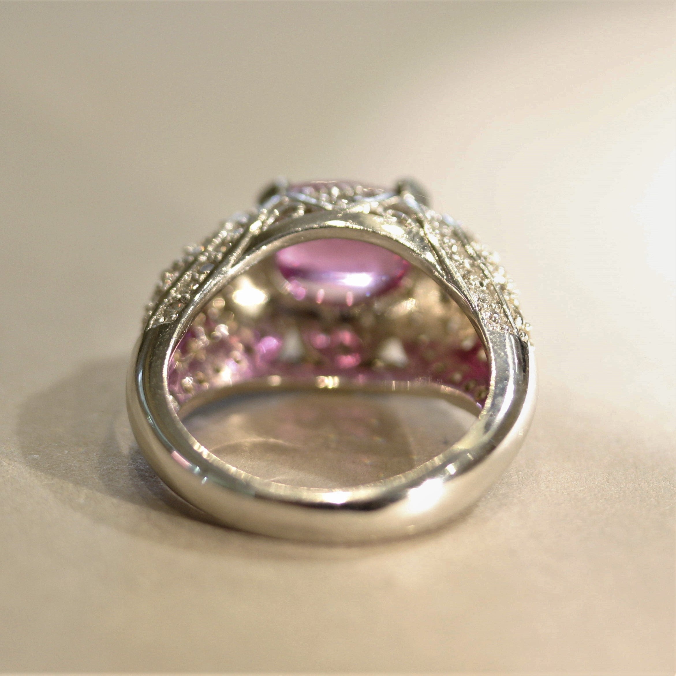 Hot-Pink Sapphire Diamond Gold “Heart-Motif” Ring