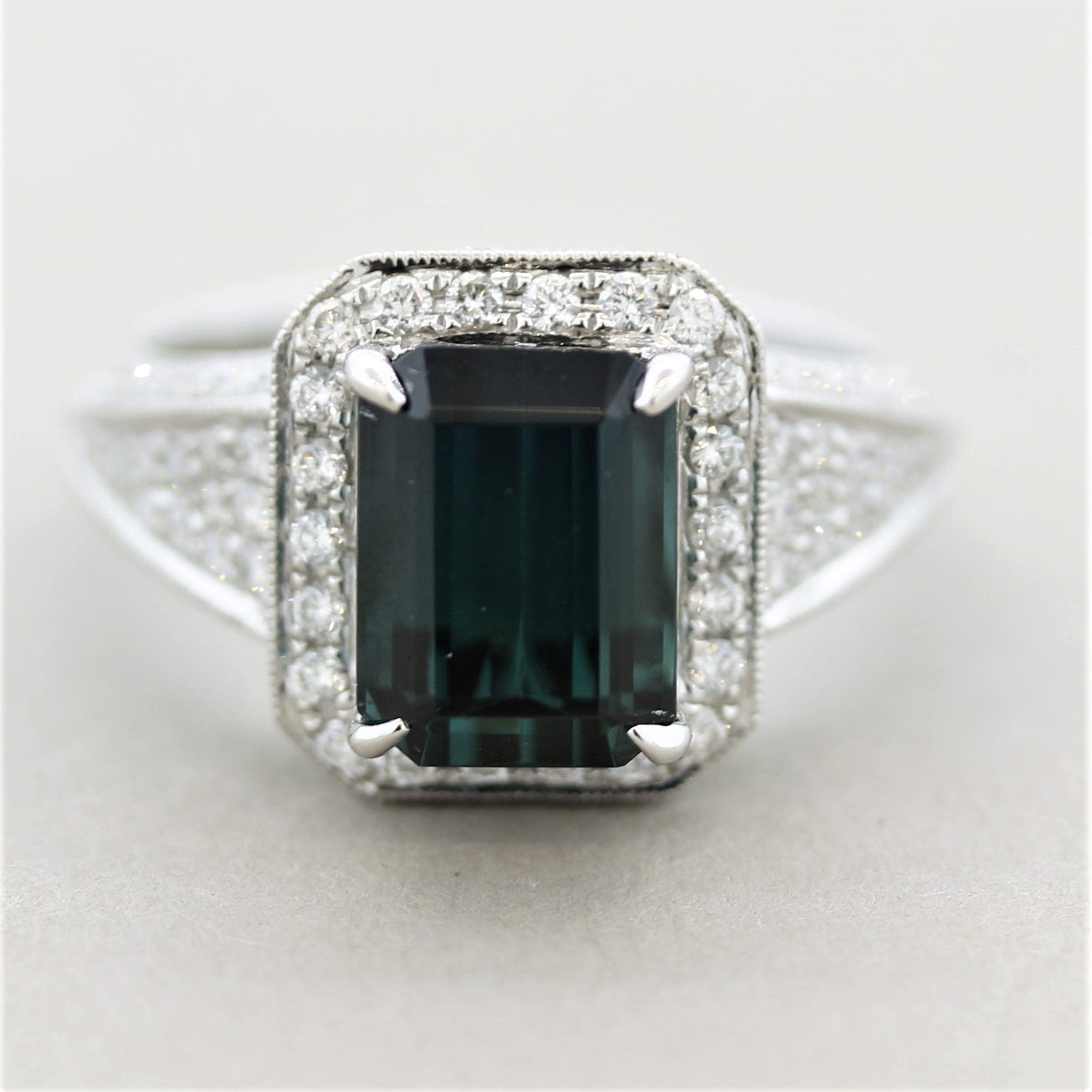 Indicolite Tourmaline Diamond Gold Ring