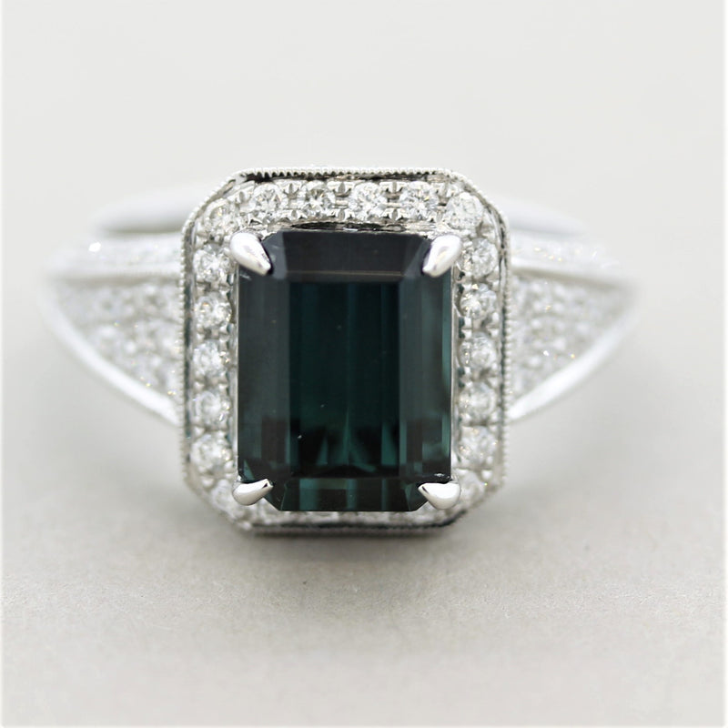 Cushion Indicolite Tourmaline and Diamond Ring | YAEL Designs