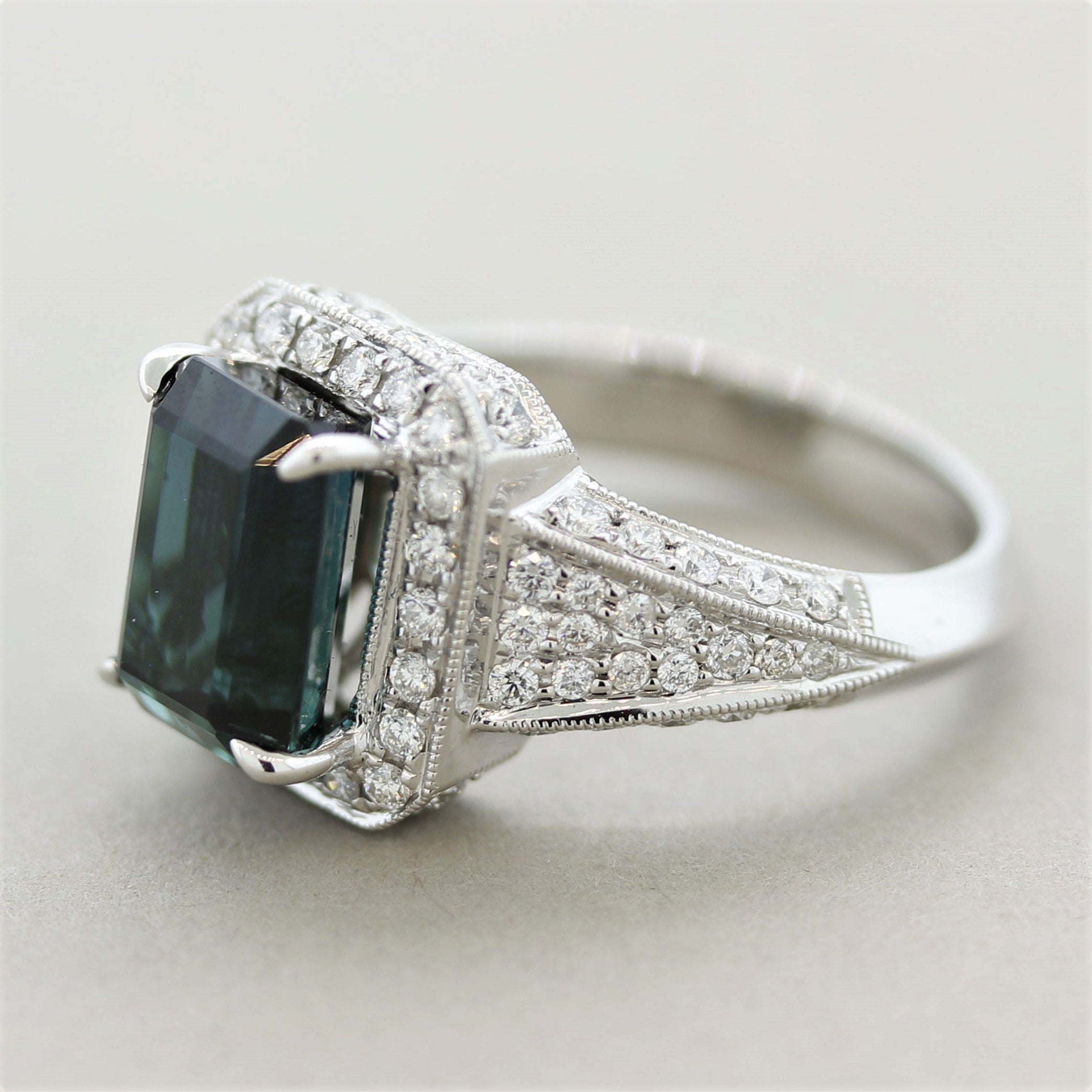 Indicolite Tourmaline Diamond Gold Ring