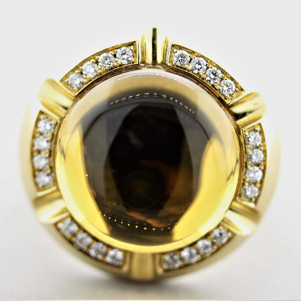 Citrine Diamond Gold Domed Cocktail Ring