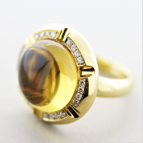 Citrine Diamond Gold Domed Cocktail Ring