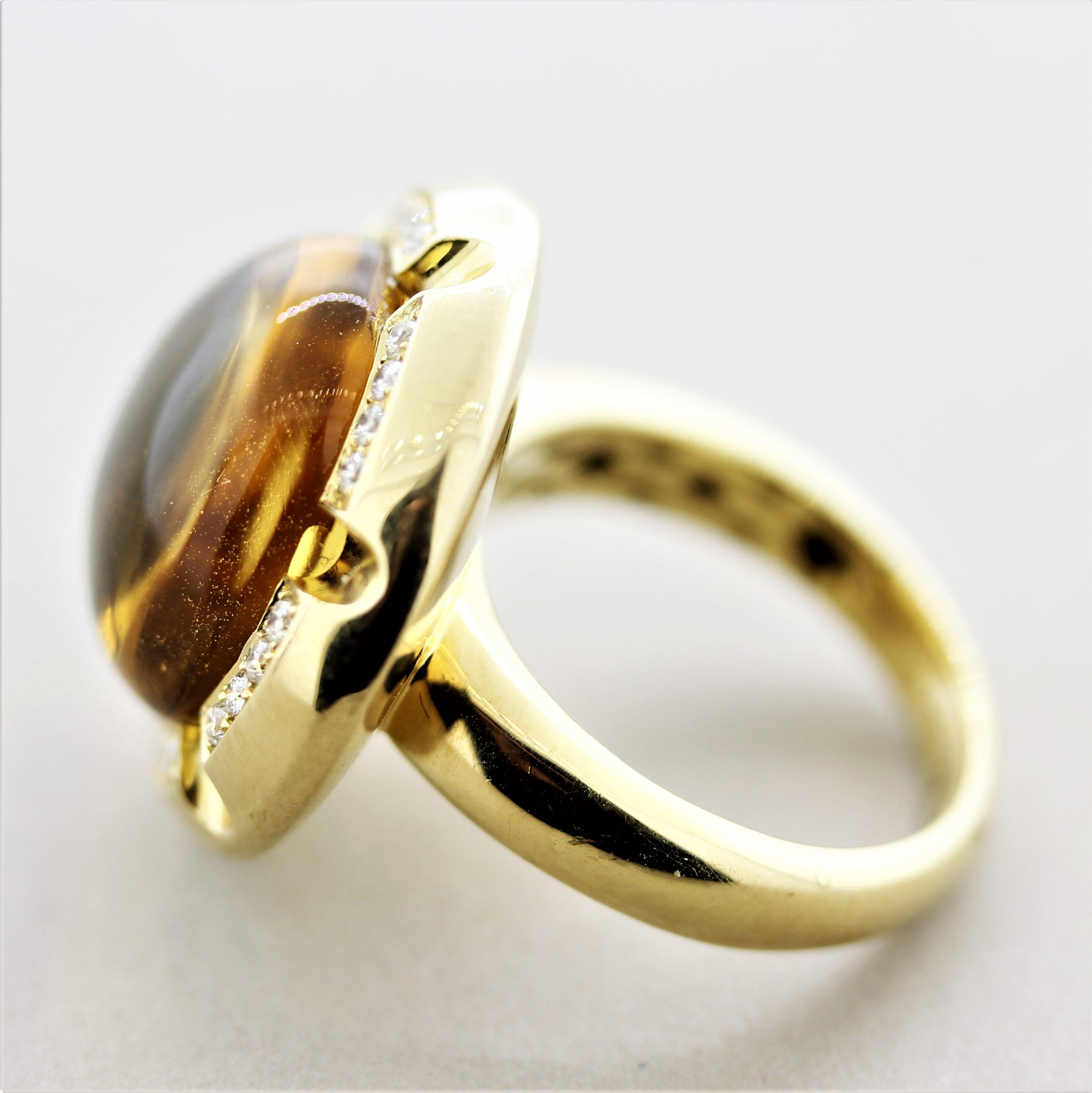 Citrine Diamond Gold Domed Cocktail Ring