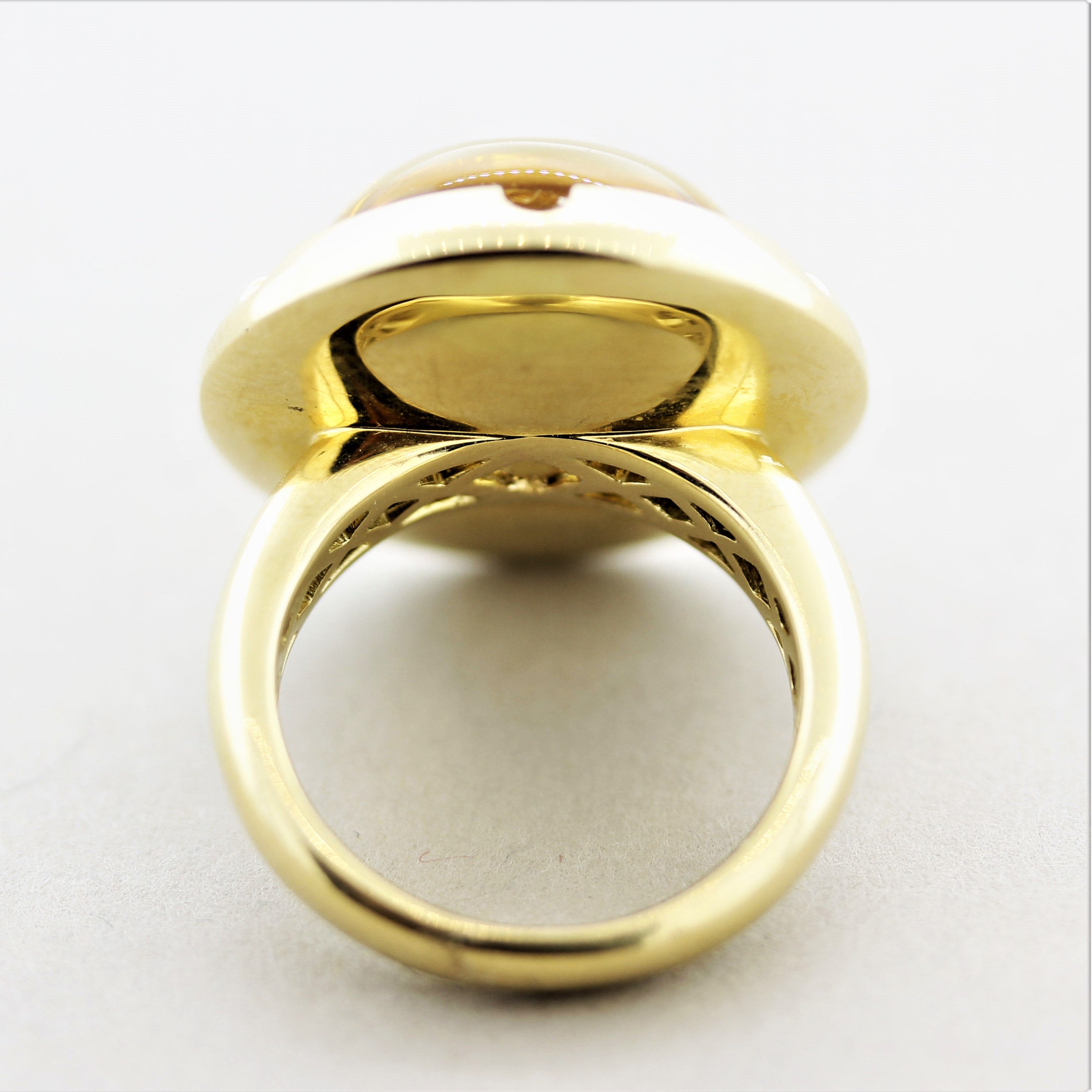 Citrine Diamond Gold Domed Cocktail Ring