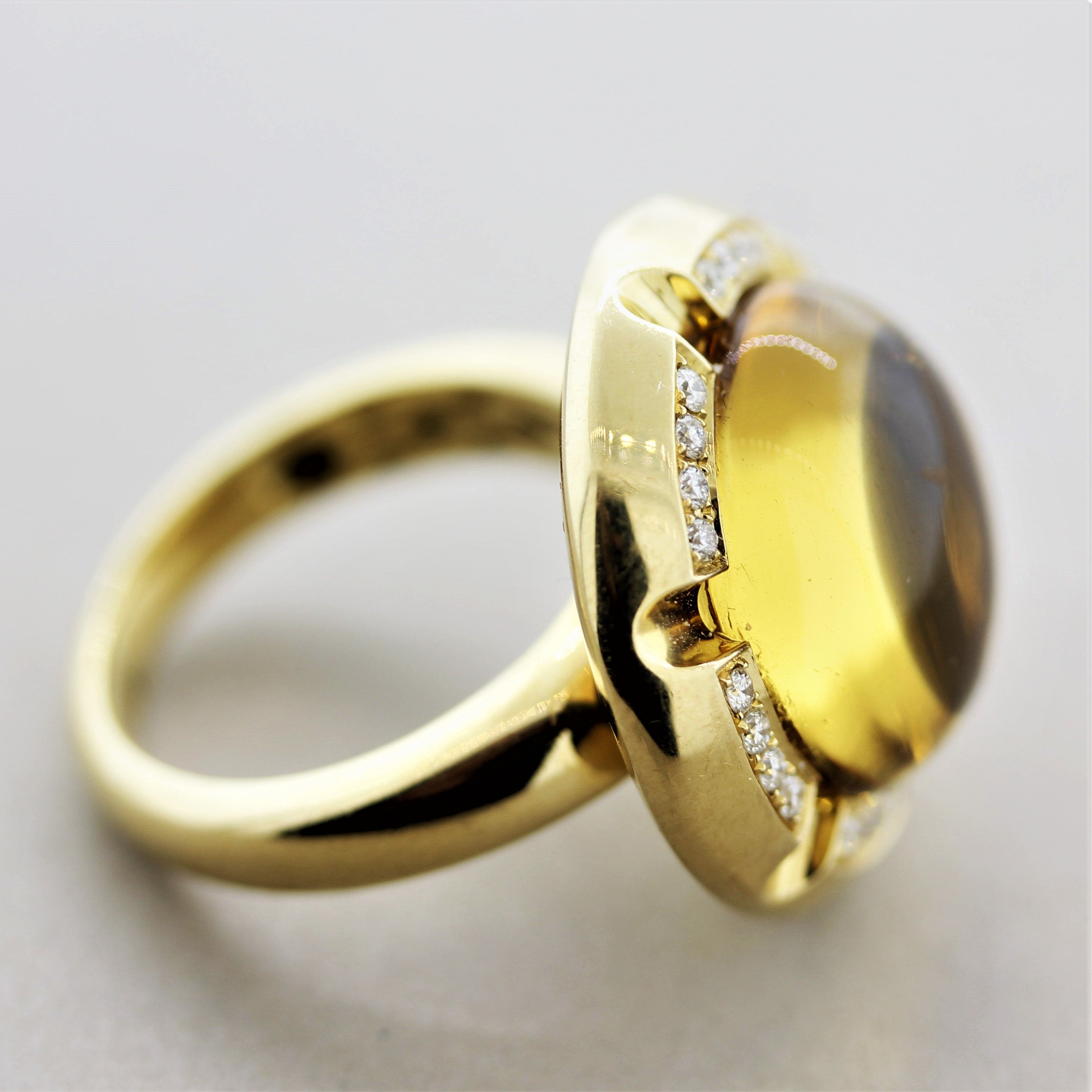 Citrine Diamond Gold Domed Cocktail Ring