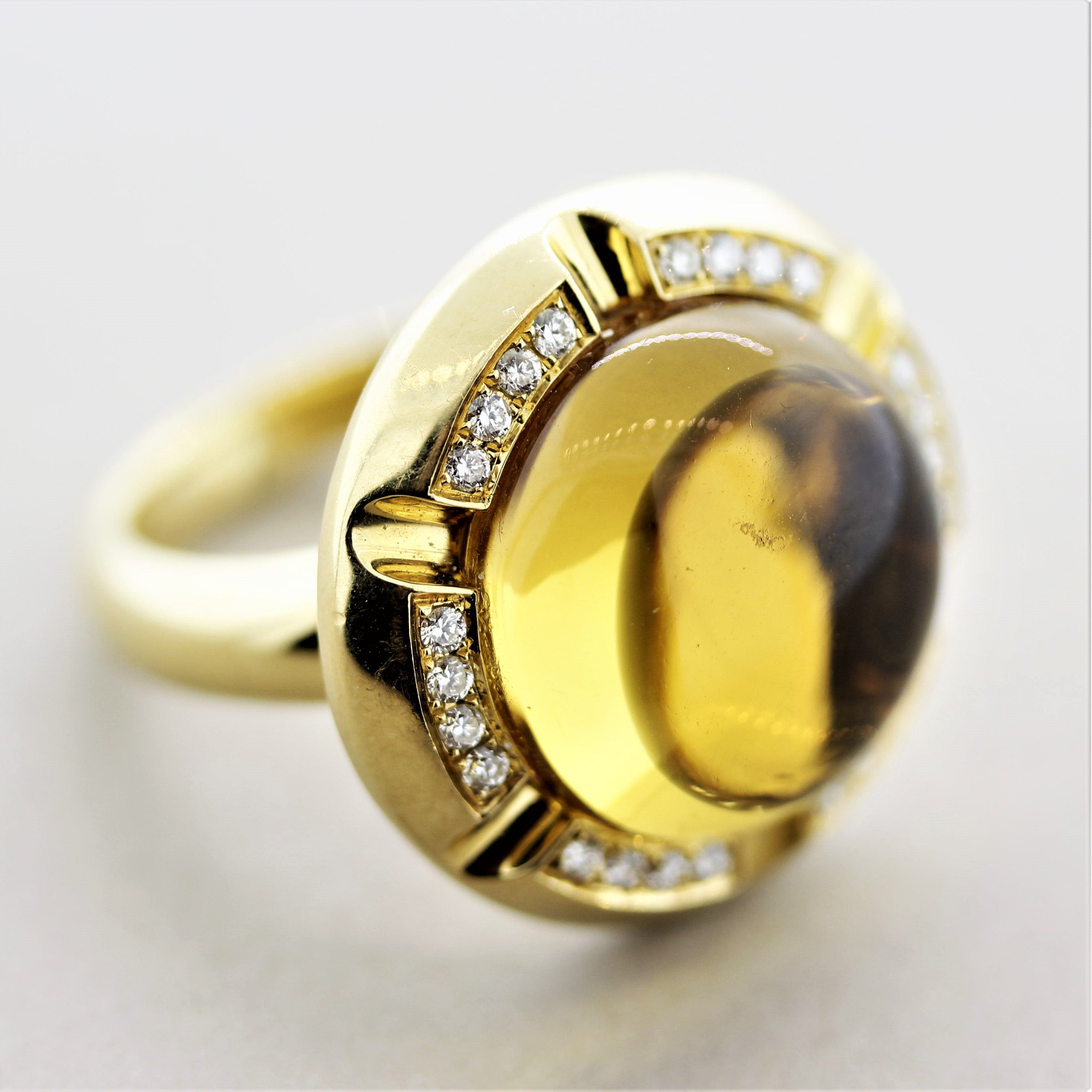 Citrine Diamond Gold Domed Cocktail Ring