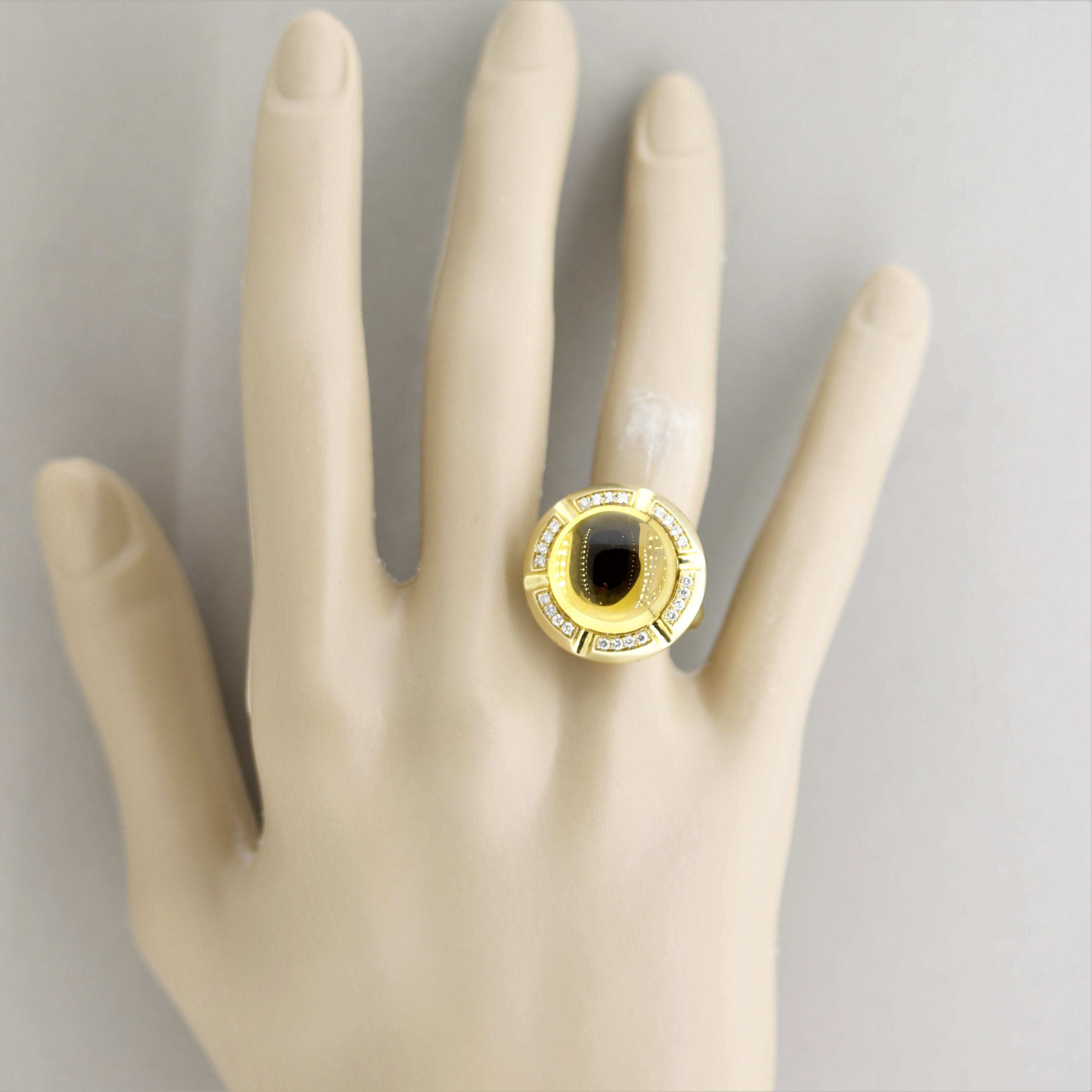 Citrine Diamond Gold Domed Cocktail Ring