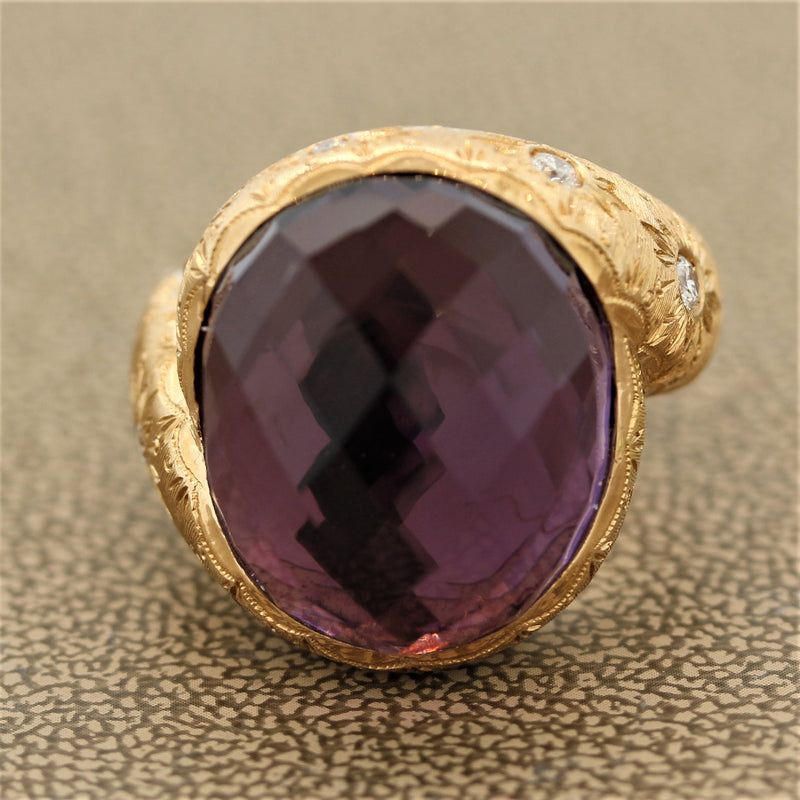 Italian Amethyst Diamond Gold Cocktail Ring