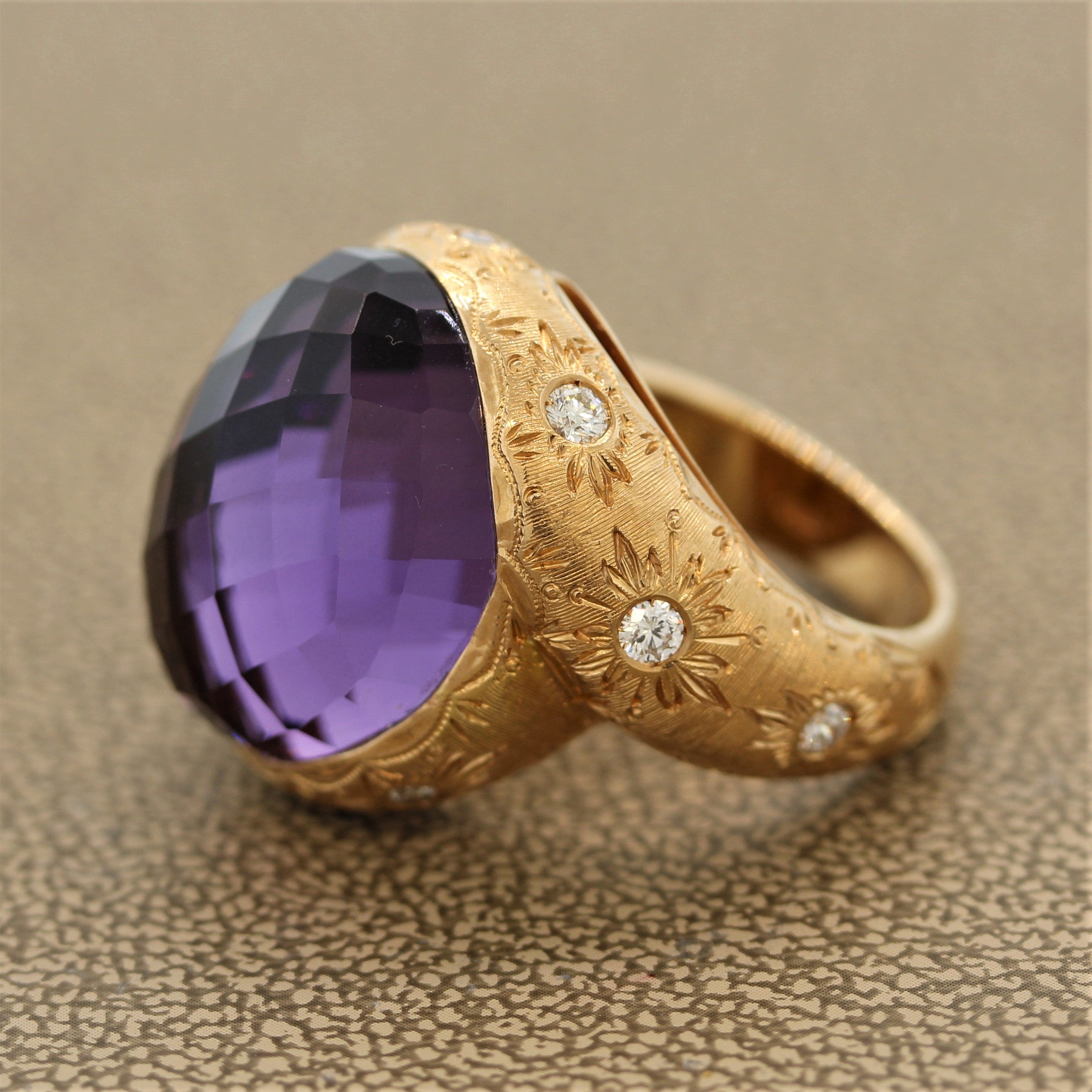 Italian Amethyst Diamond Gold Cocktail Ring