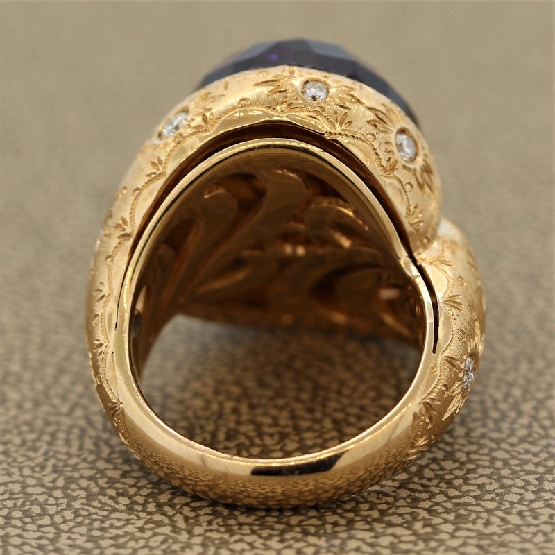 Italian Amethyst Diamond Gold Cocktail Ring