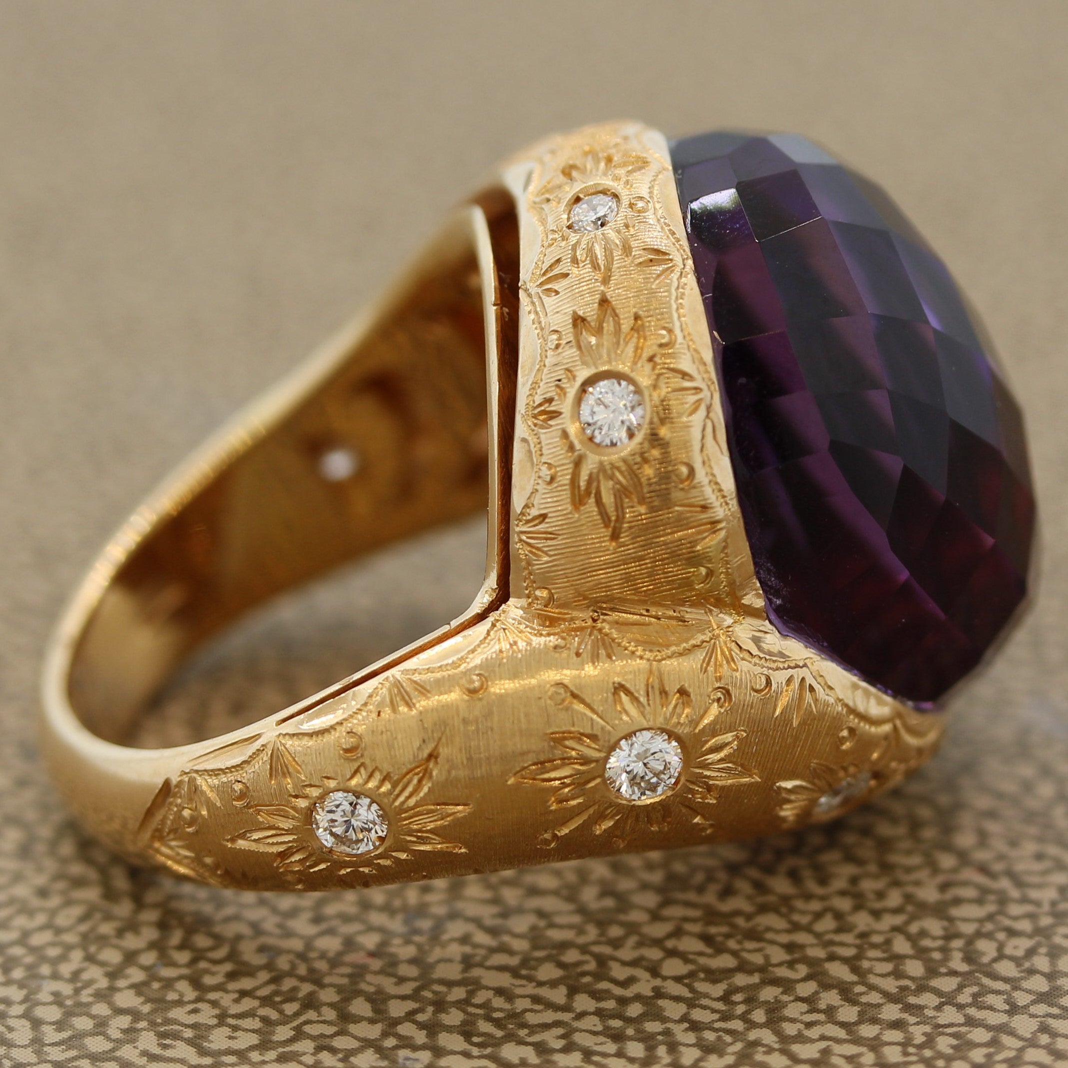 Italian Amethyst Diamond Gold Cocktail Ring