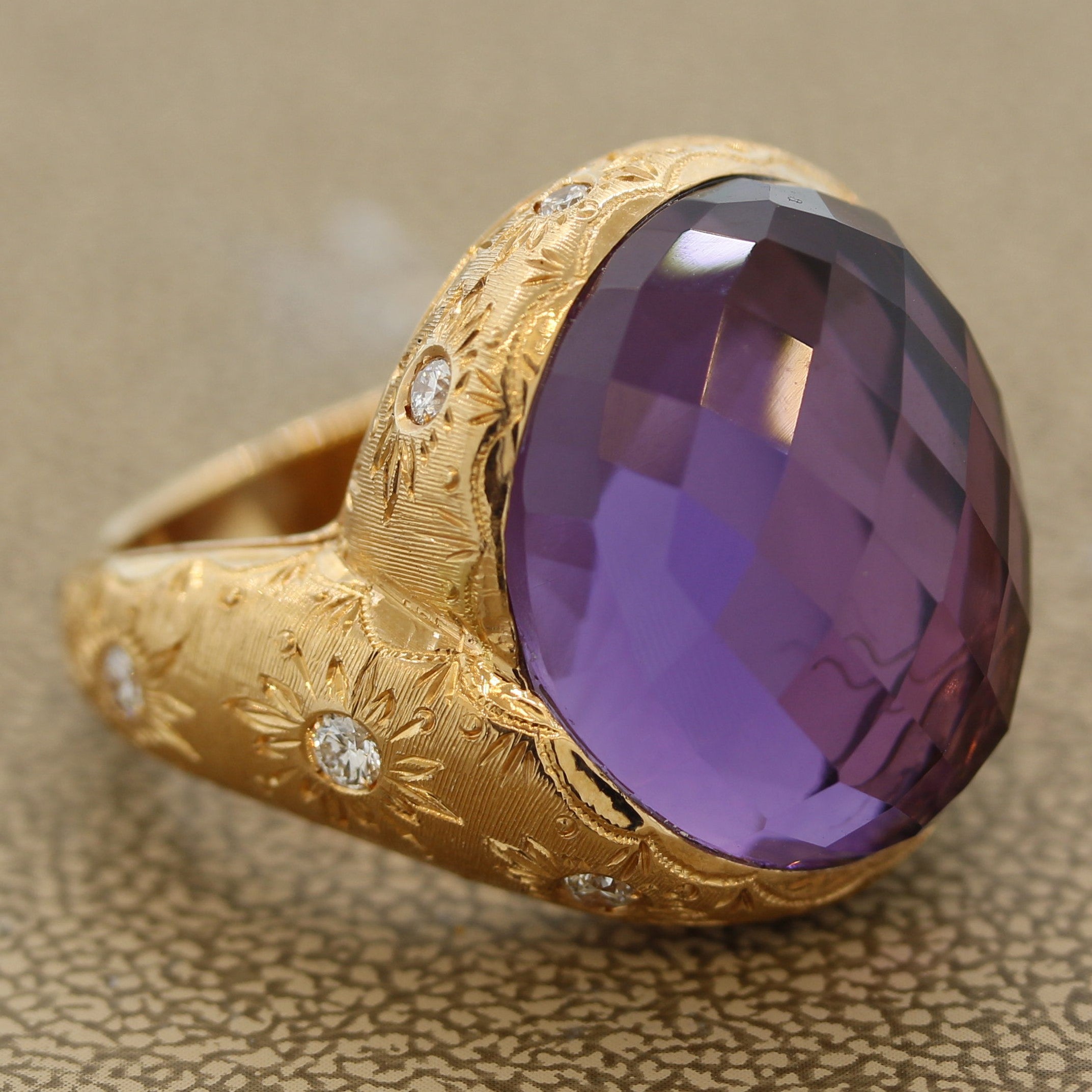 Italian Amethyst Diamond Gold Cocktail Ring