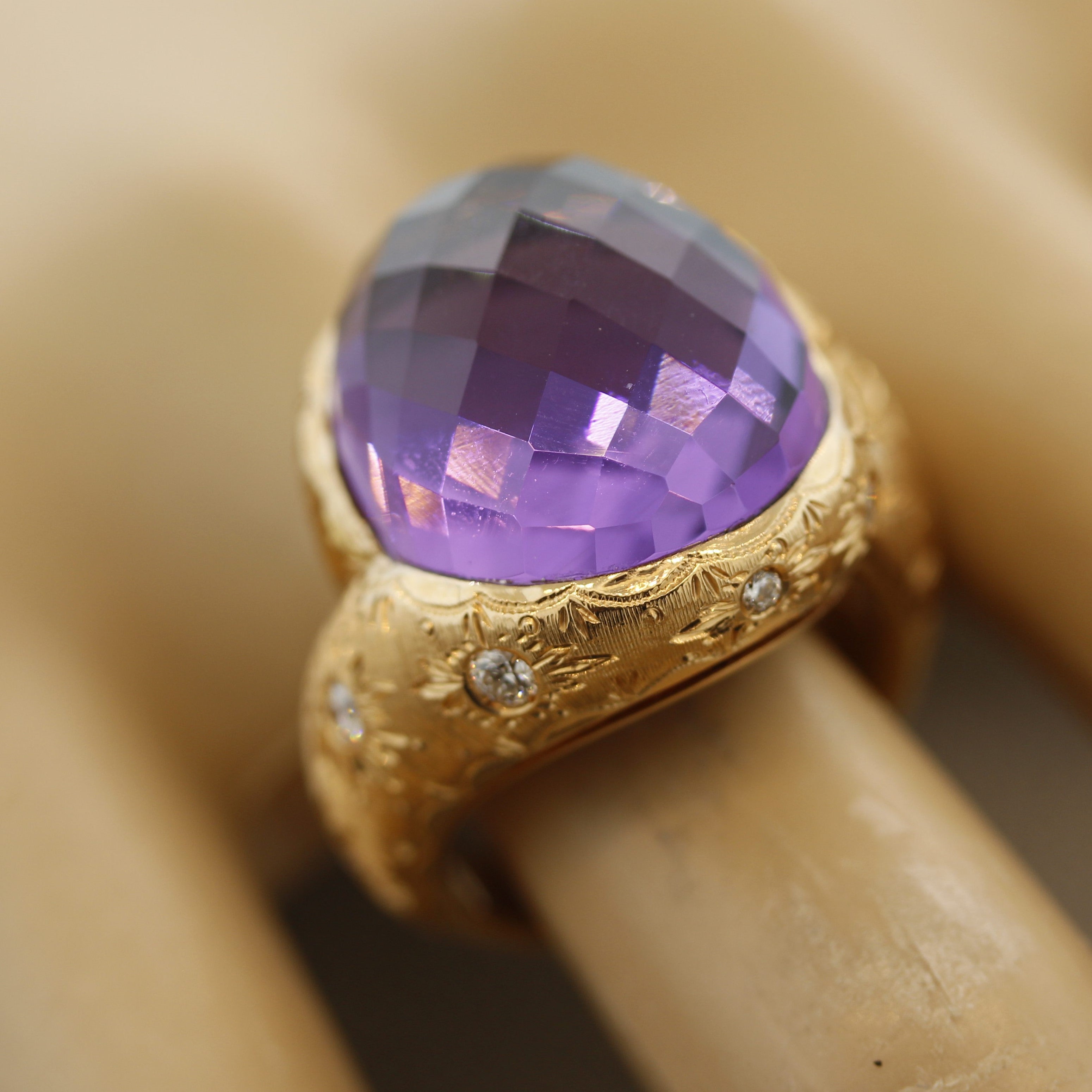 Italian Amethyst Diamond Gold Cocktail Ring