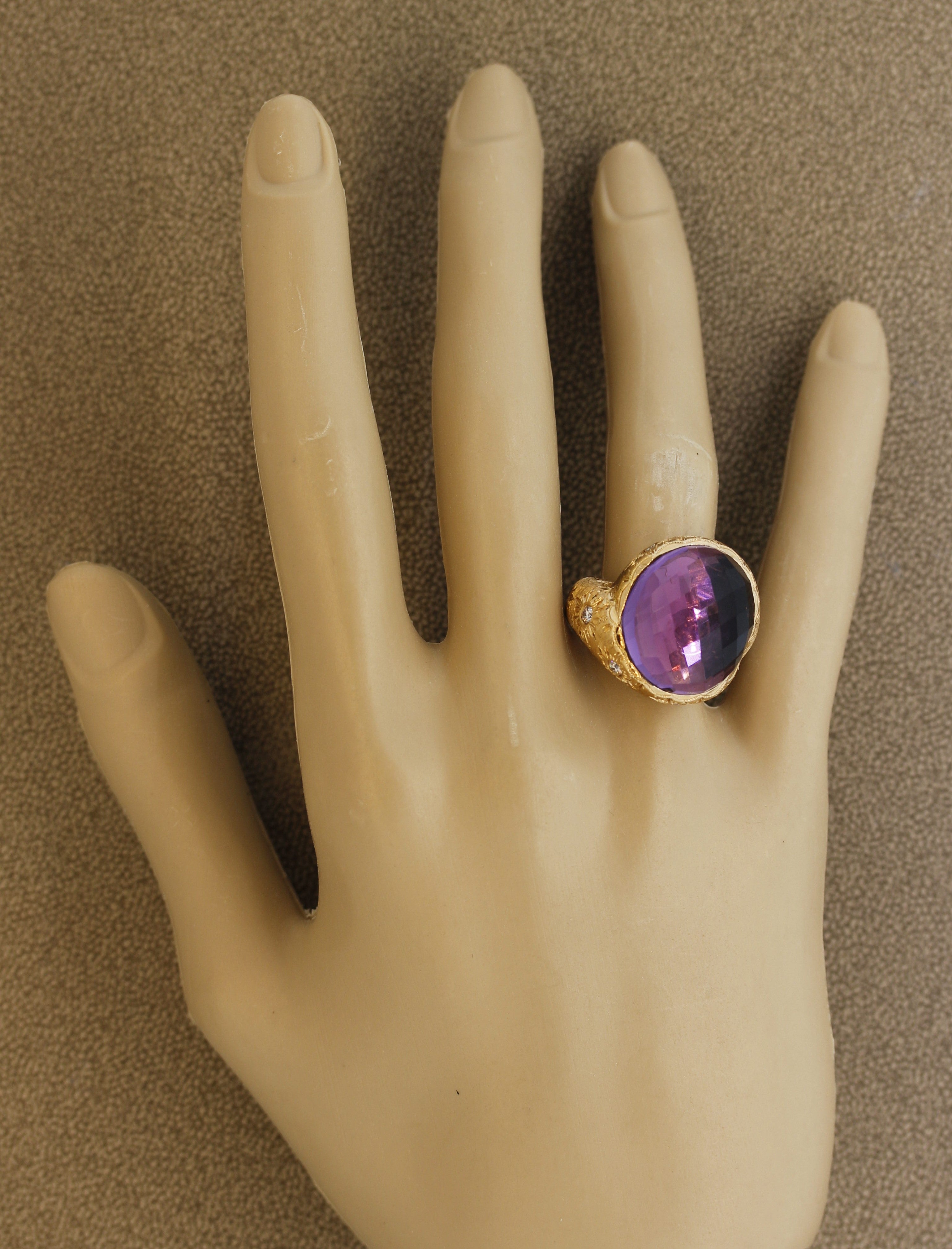 Italian Amethyst Diamond Gold Cocktail Ring