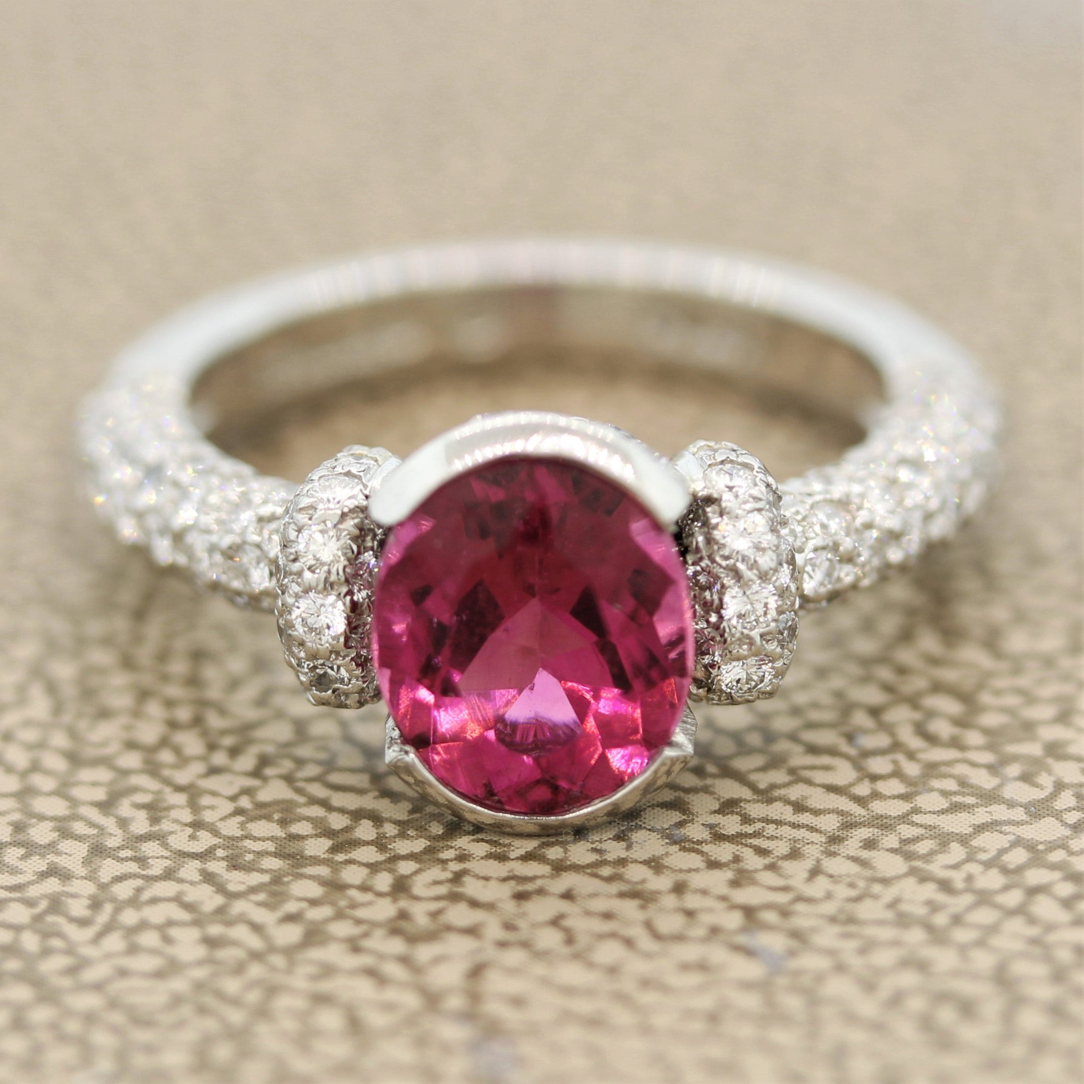 Gemlok Rubellite Tourmaline Diamond Platinum Ring