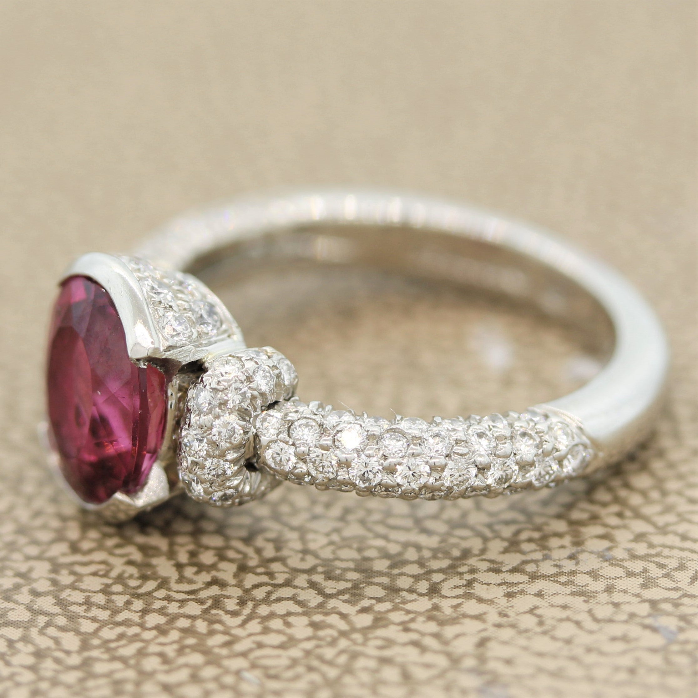 Gemlok Rubellite Tourmaline Diamond Platinum Ring