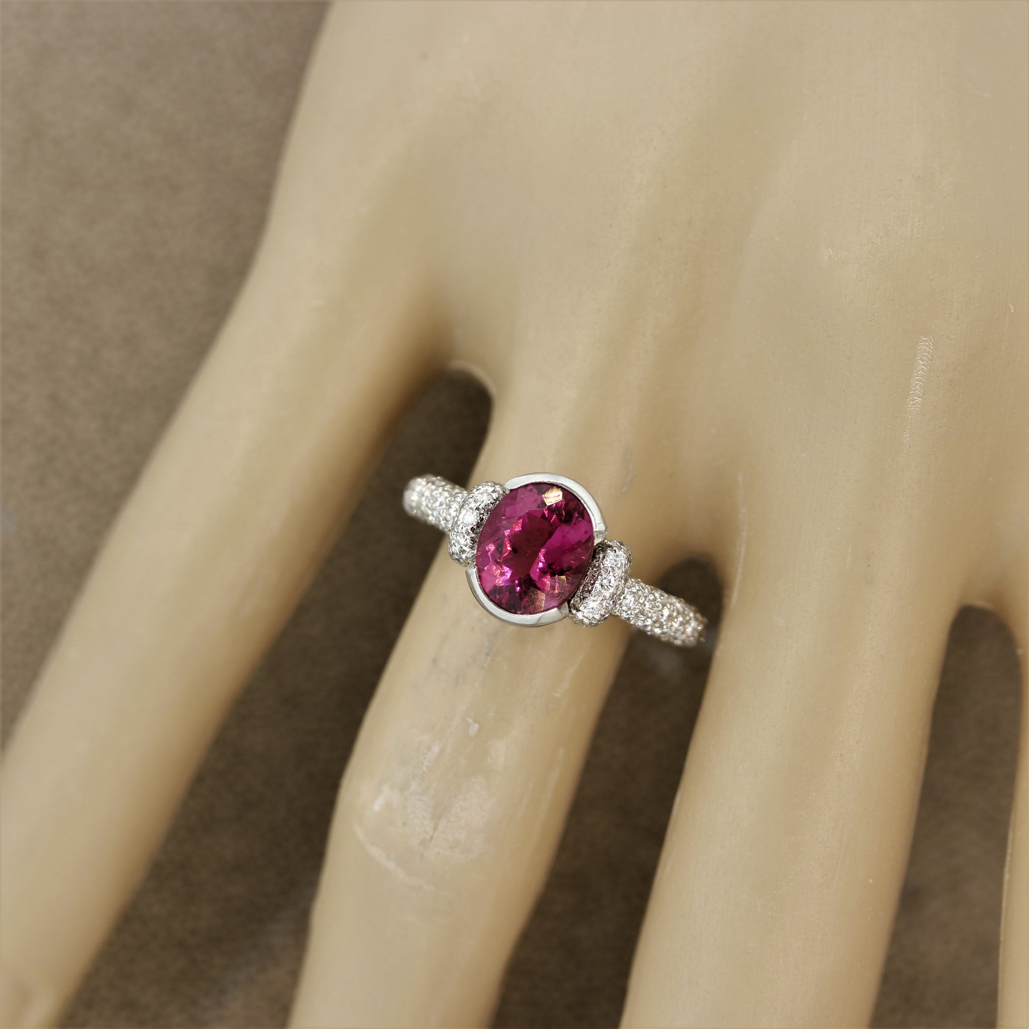 Gemlok Rubellite Tourmaline Diamond Platinum Ring