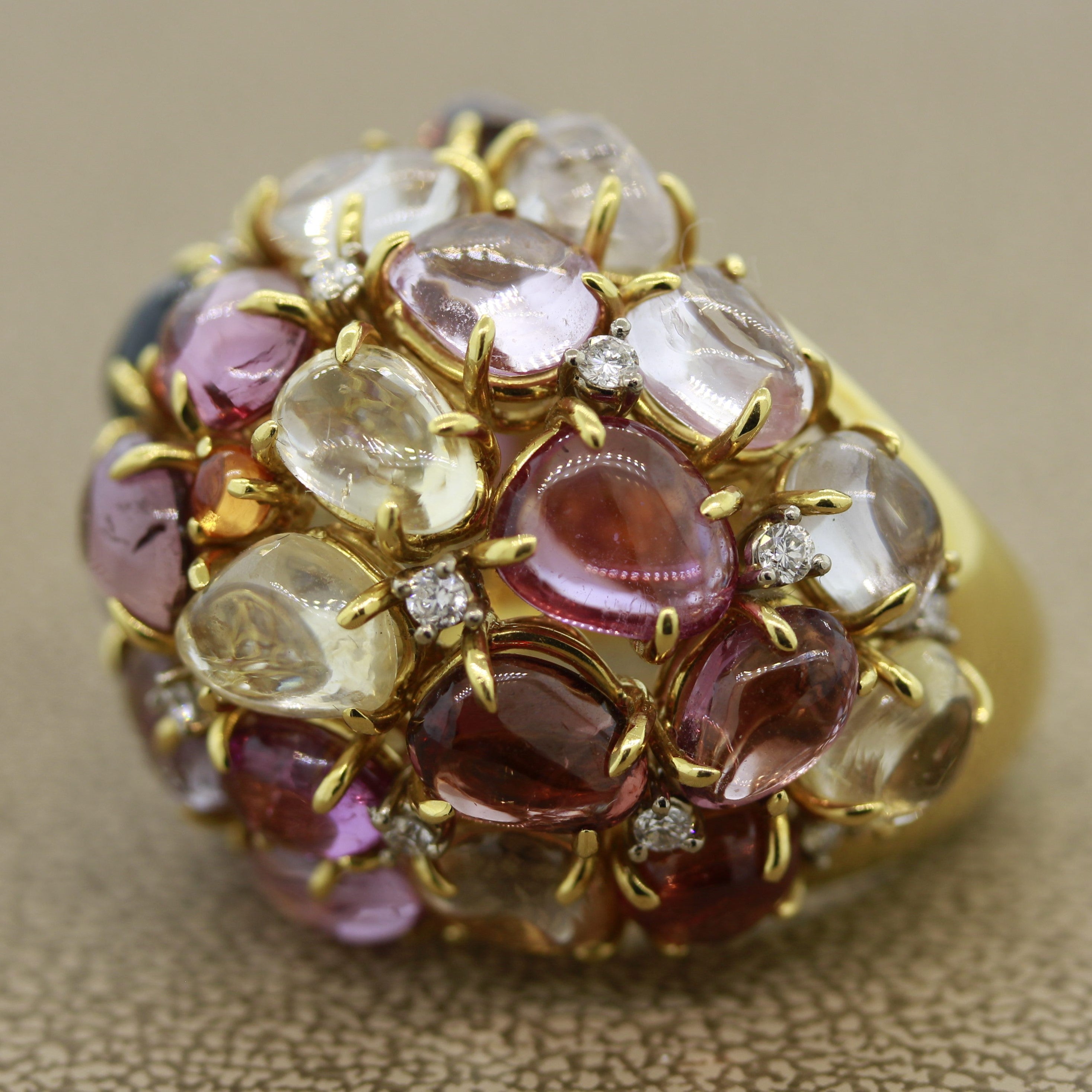 Multi-Color Gemstone Diamond Gold Dome Cocktail Ring