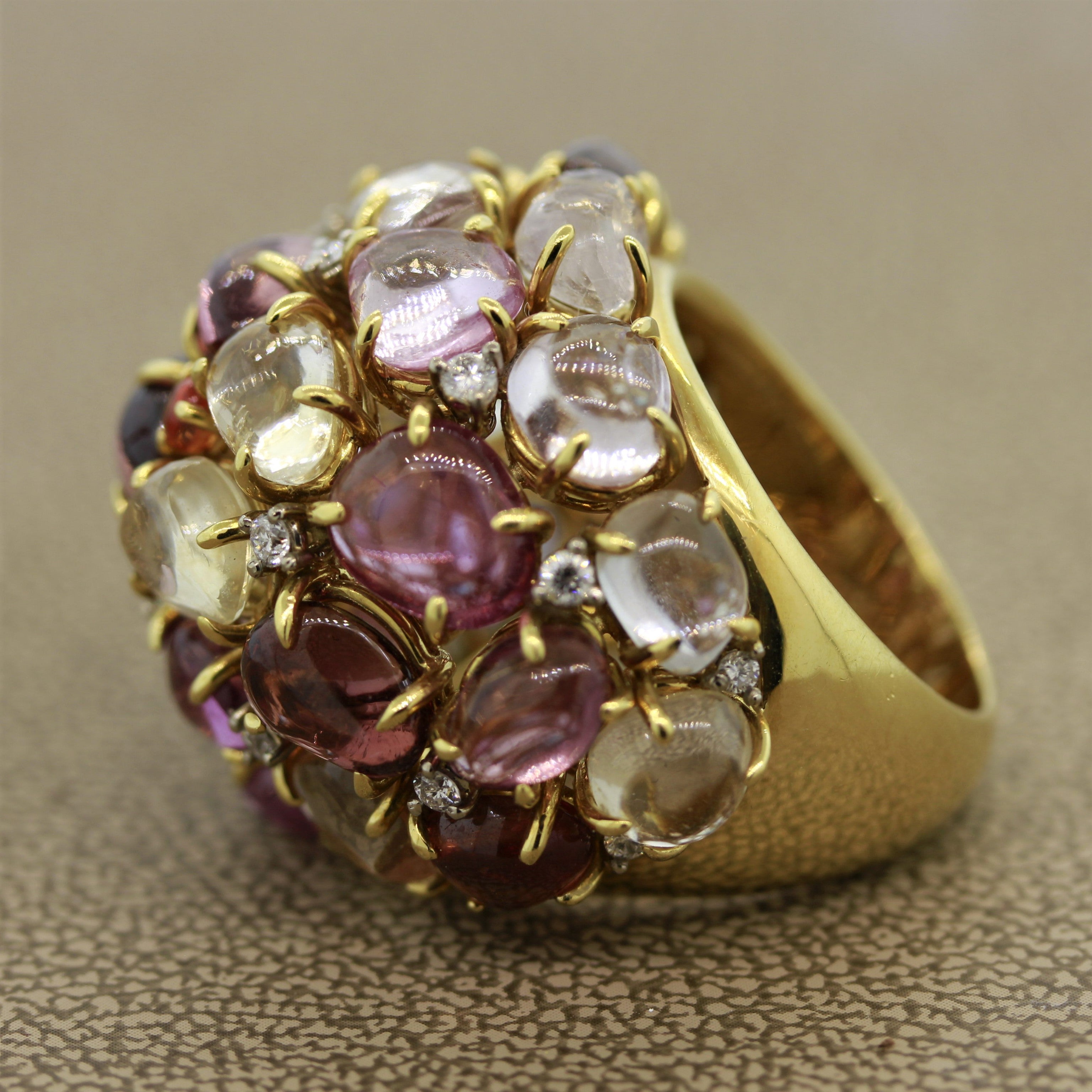 Multi-Color Gemstone Diamond Gold Dome Cocktail Ring