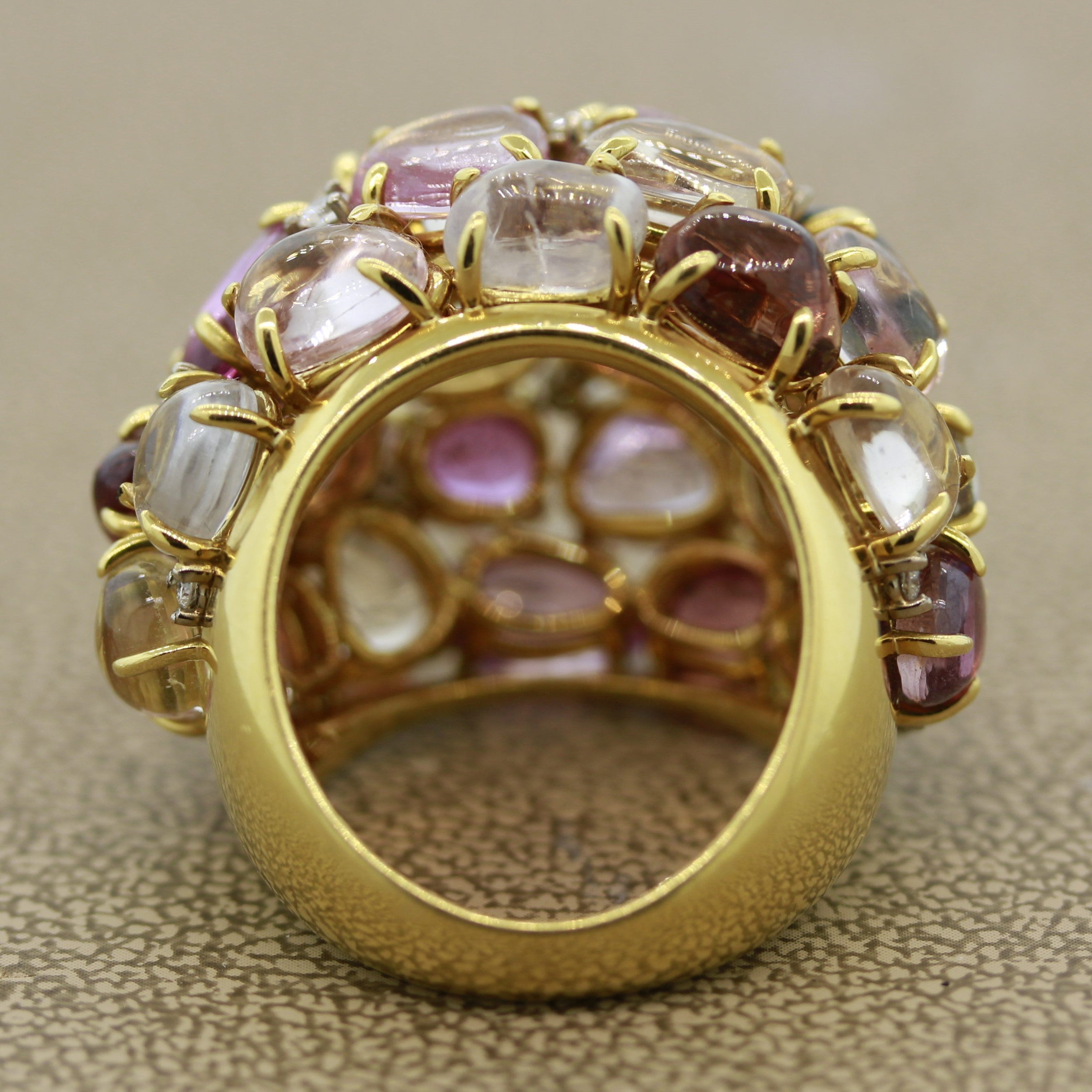 Multi-Color Gemstone Diamond Gold Dome Cocktail Ring