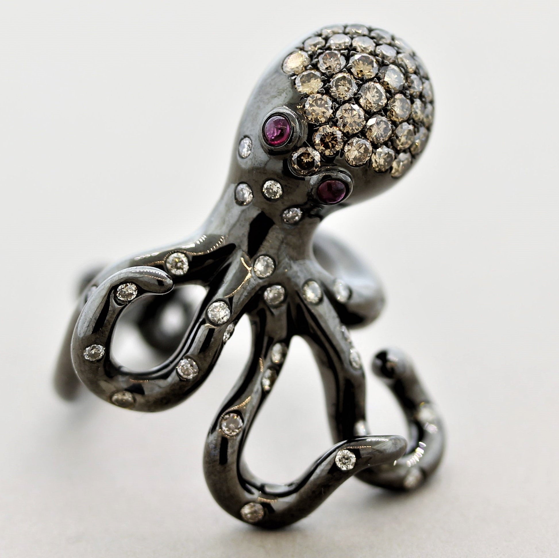 Diamond Ruby Gold & Rhodium Octopus Ring