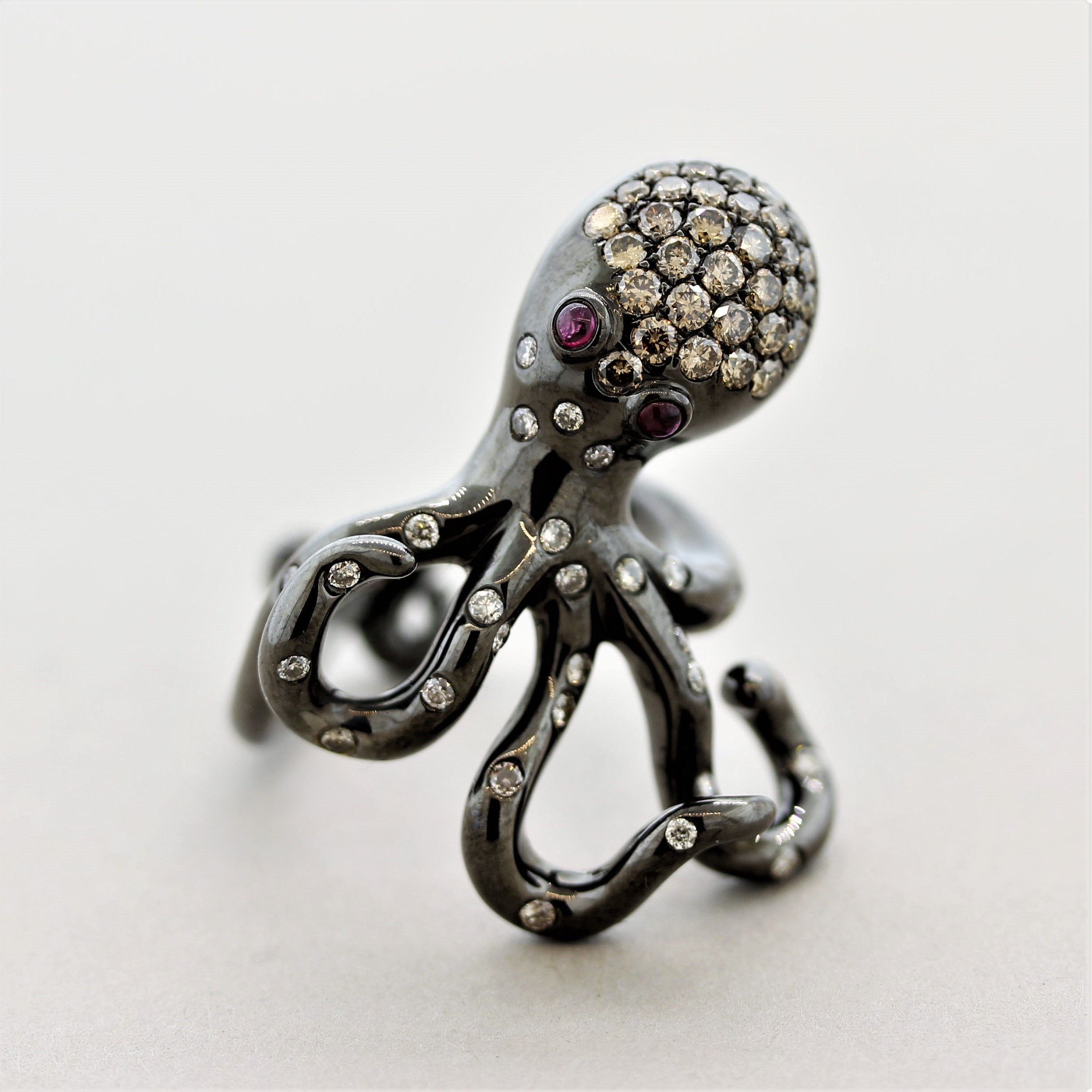 Diamond Ruby Gold & Rhodium Octopus Ring