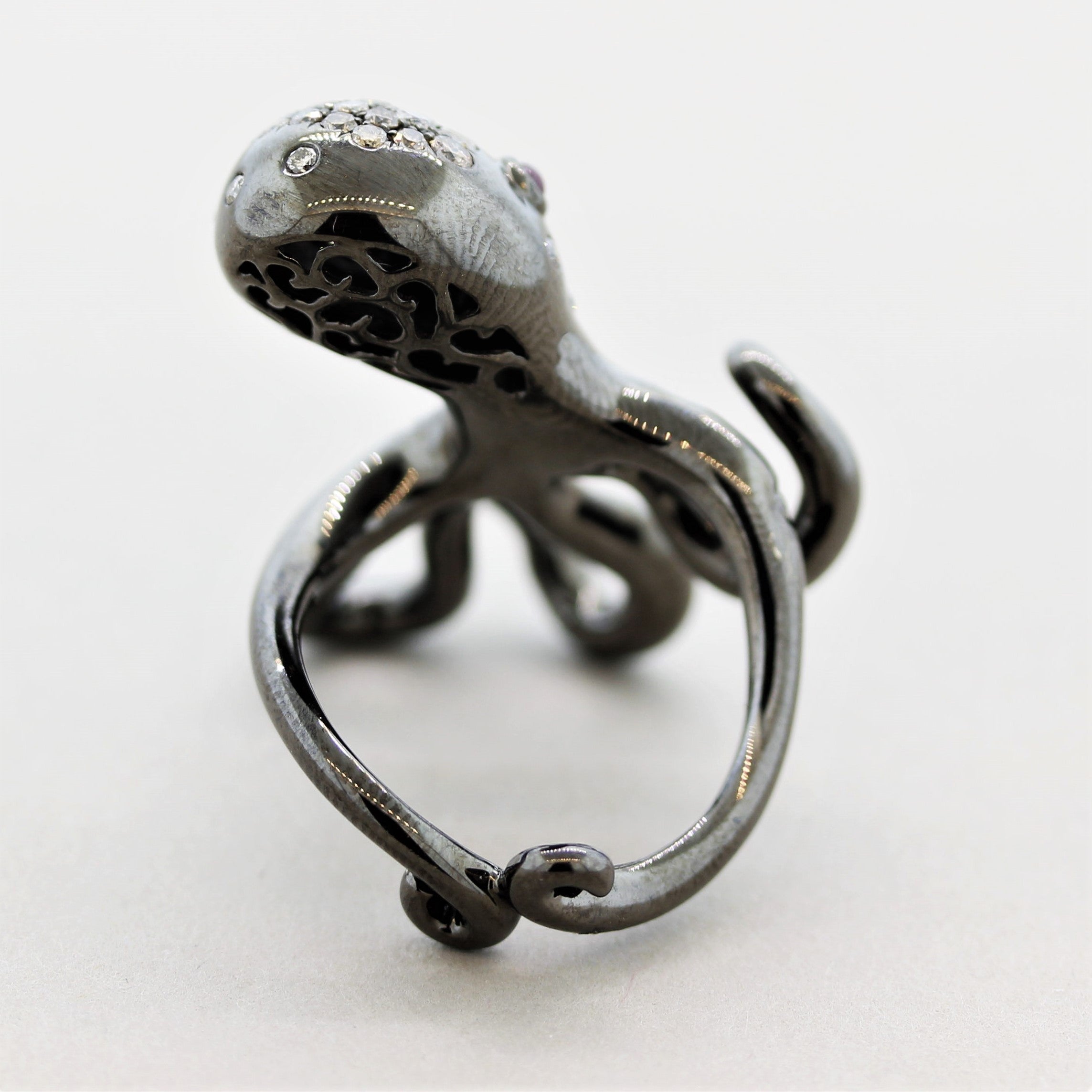 Diamond Ruby Gold & Rhodium Octopus Ring