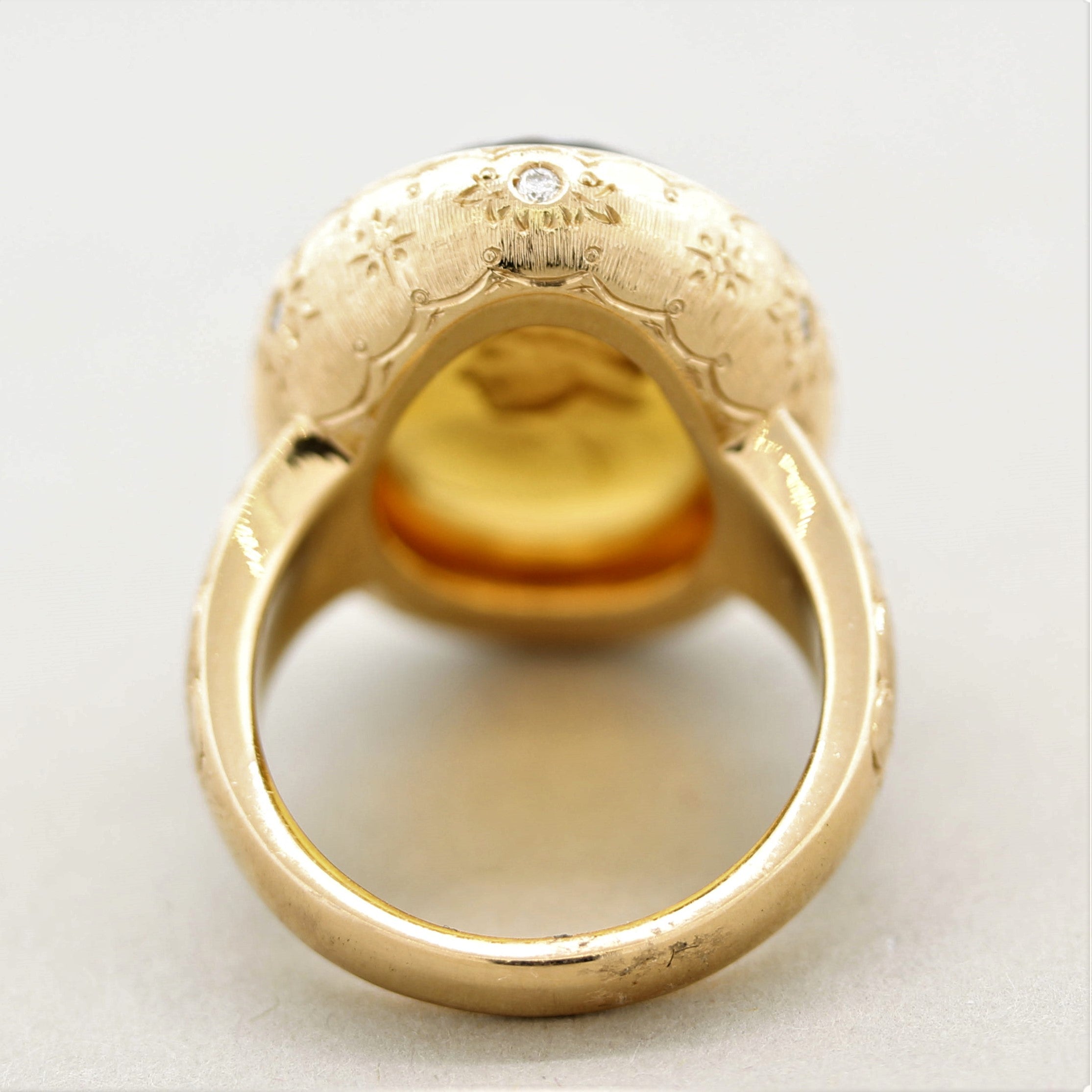 Antique Style Citrine Cameo Diamond Gold Ring