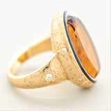 Antique Style Citrine Cameo Diamond Gold Ring