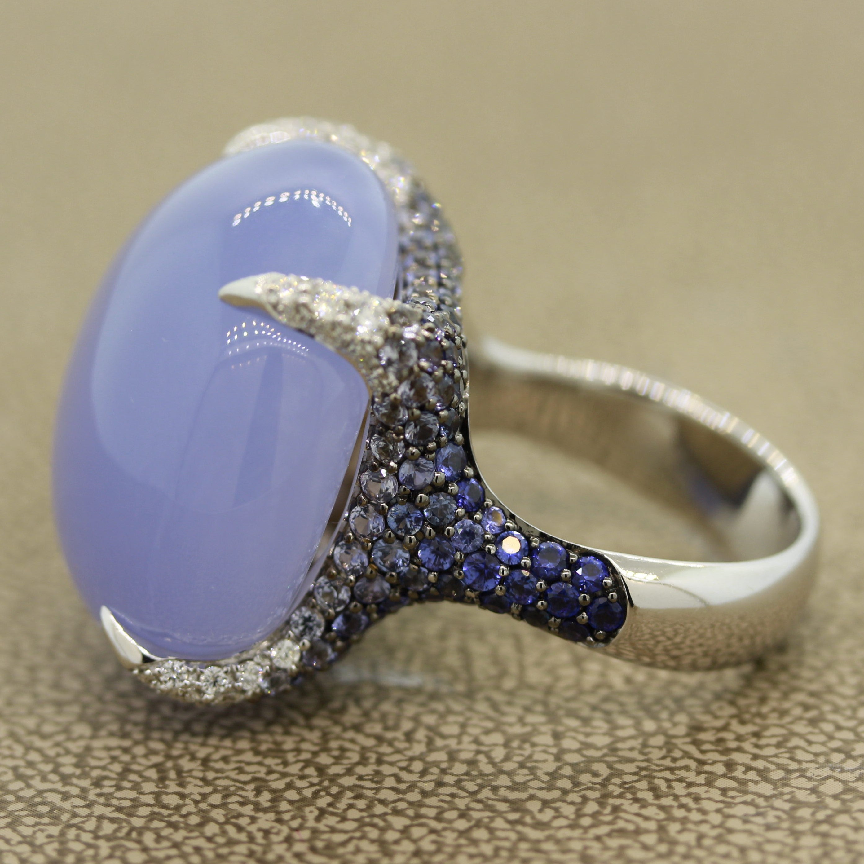 Fine Chalcedony Sapphire Diamond Gold Cocktail Ring