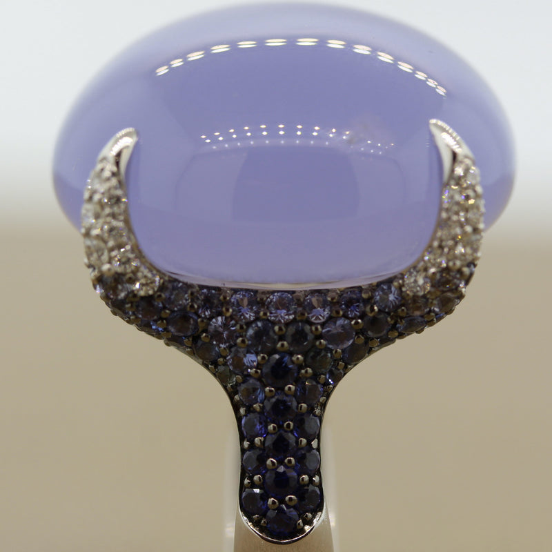 Fine Chalcedony Sapphire Diamond Gold Cocktail Ring
