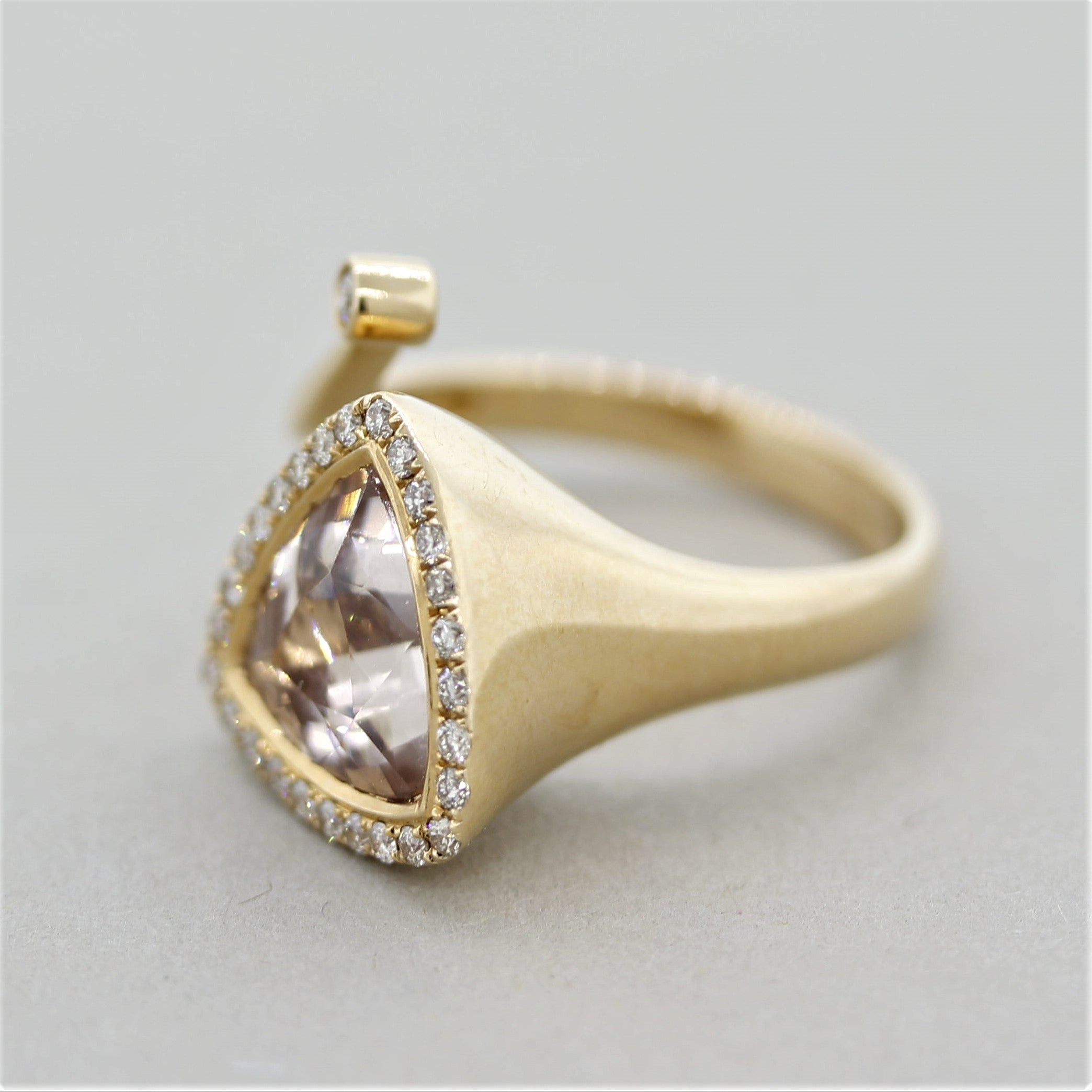 Morganite Diamond Gold Abstract Ring