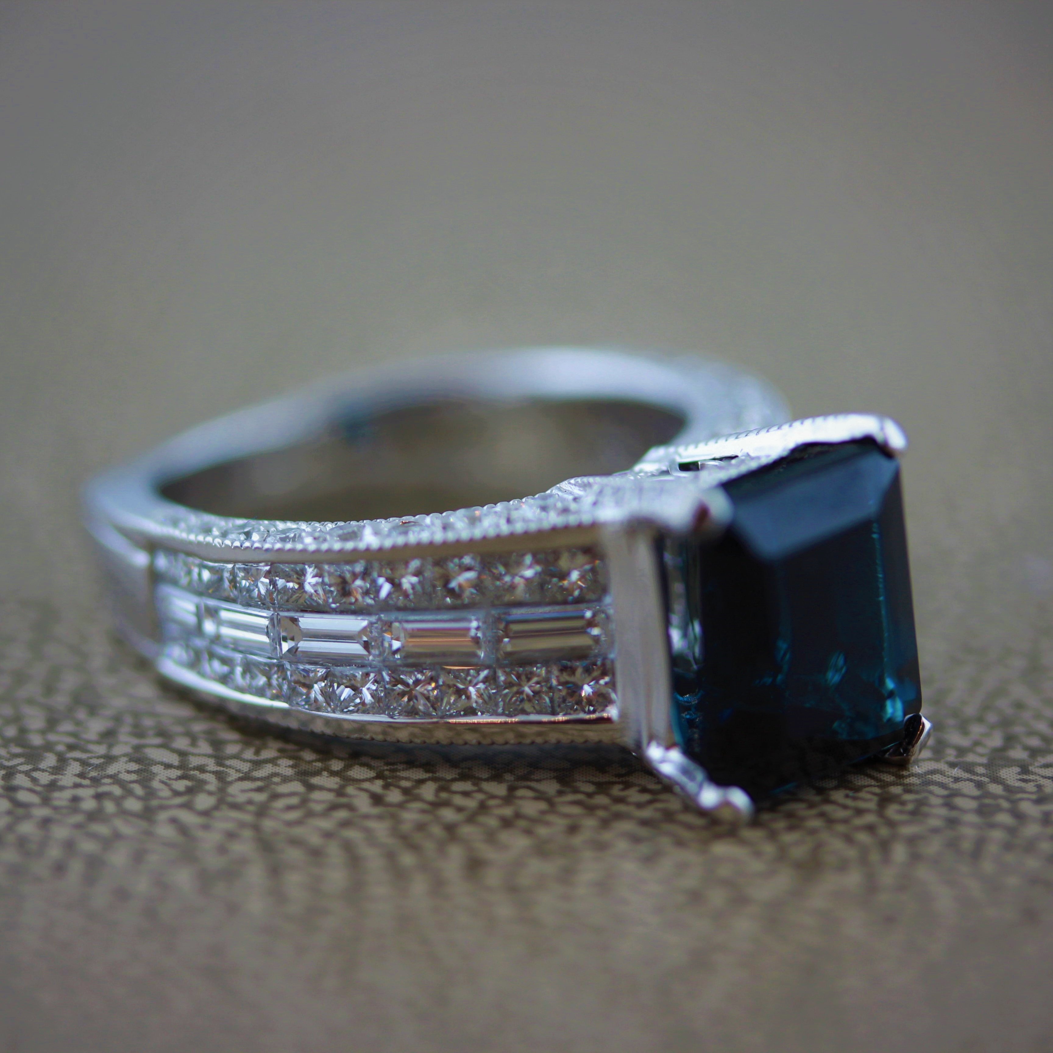 Indicolite Tourmaline Diamond Gold Ring