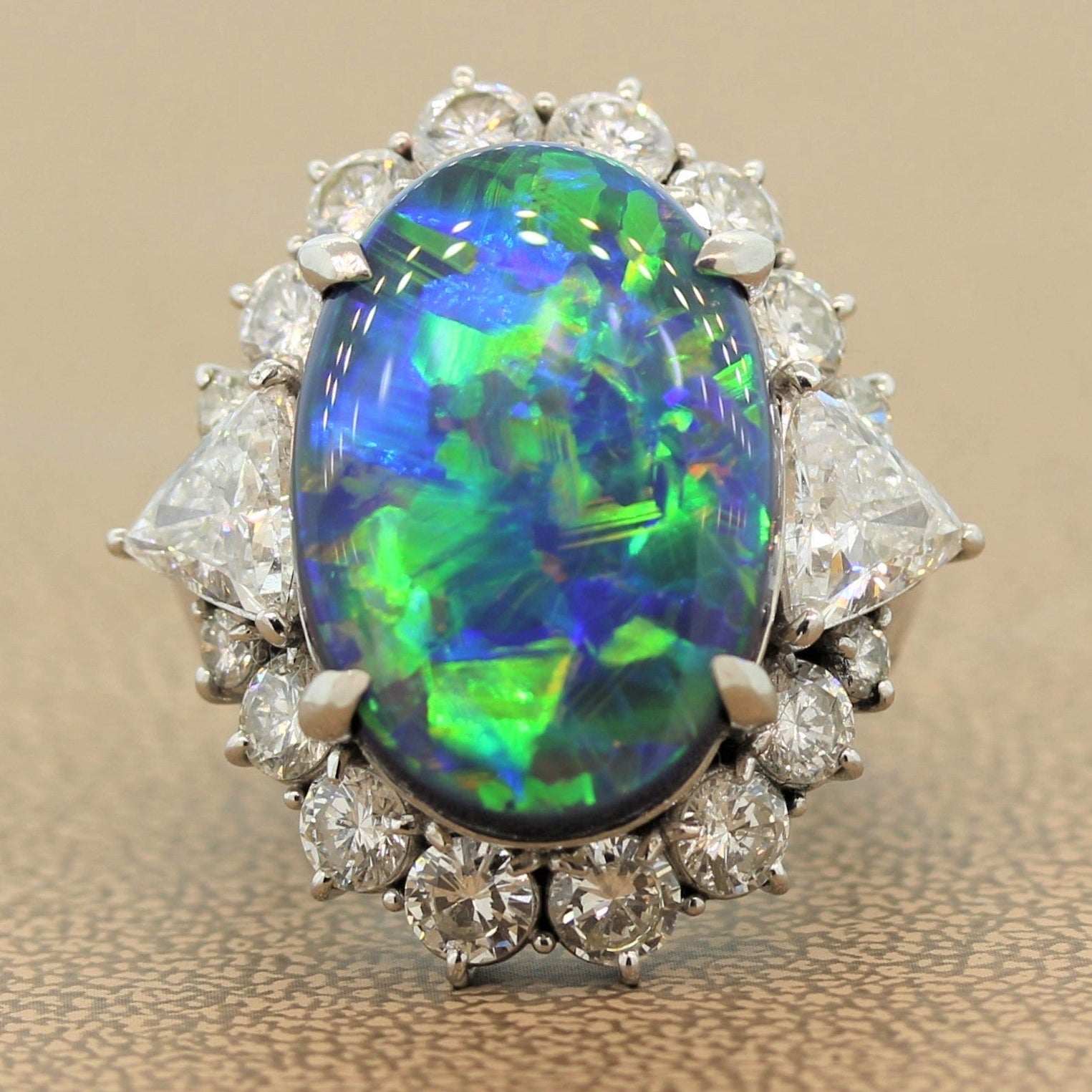 Gem Australian Black Opal Diamond Platinum Ring