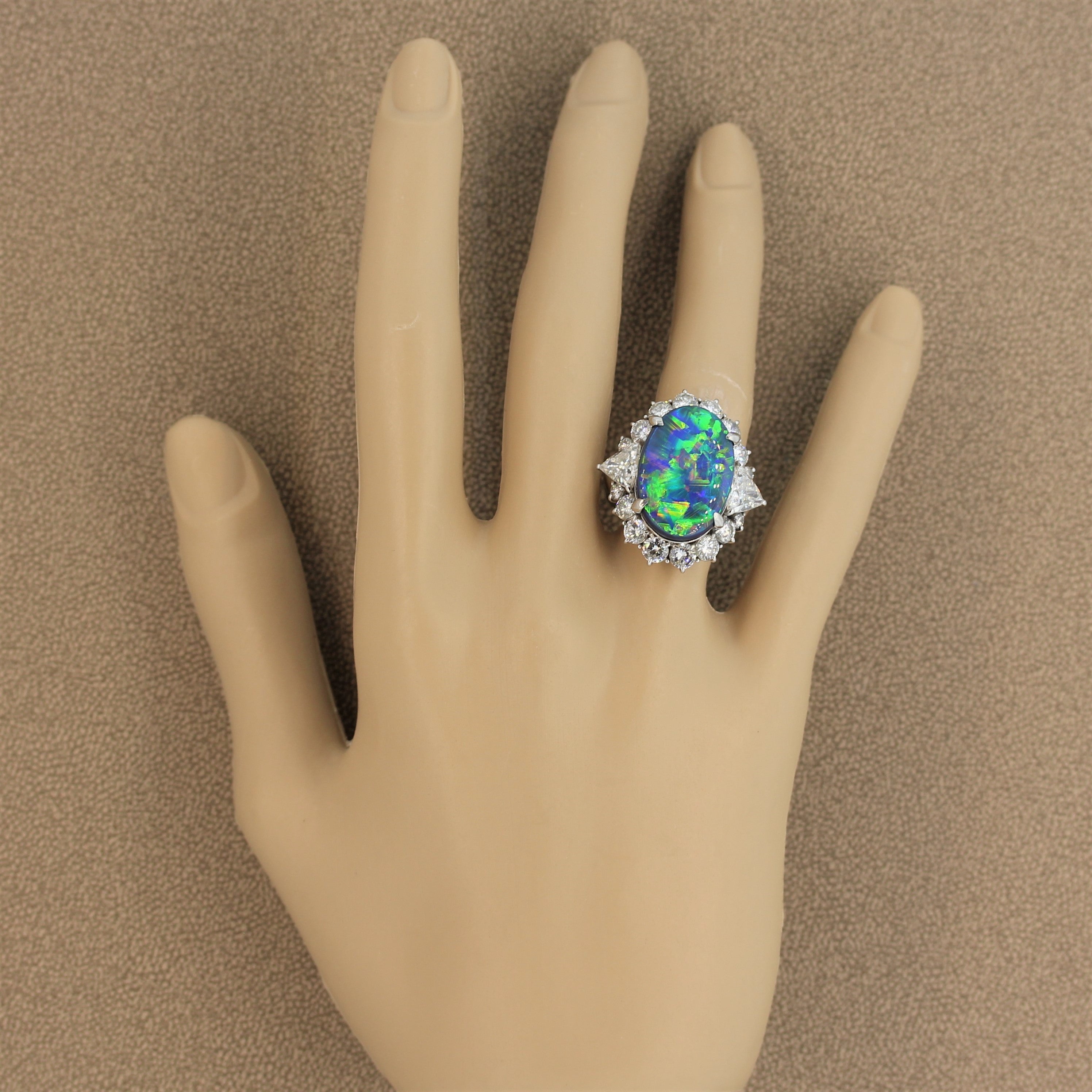 Gem Australian Black Opal Diamond Platinum Ring