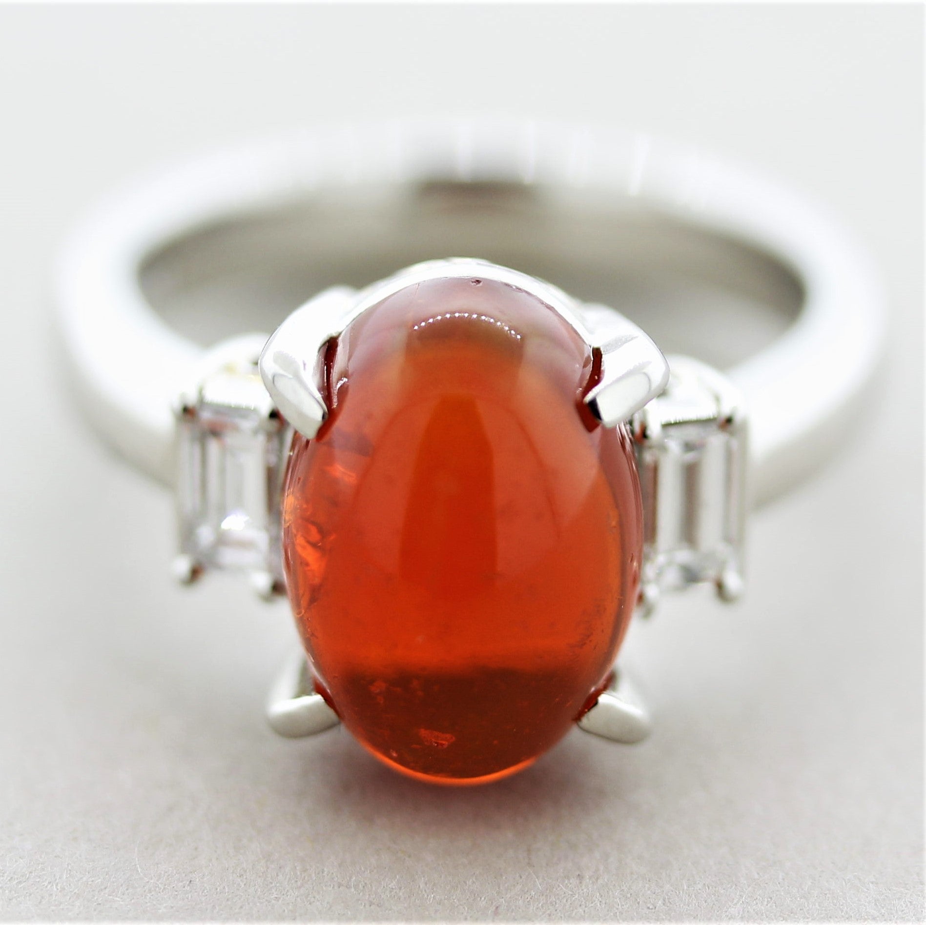 Mexican Fire Opal Diamond Platinum 3-Stone Ring