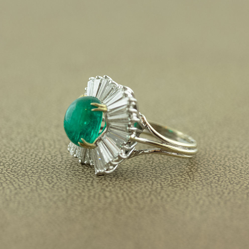 Emerald Cabochon Diamond Gold Ballerina Ring