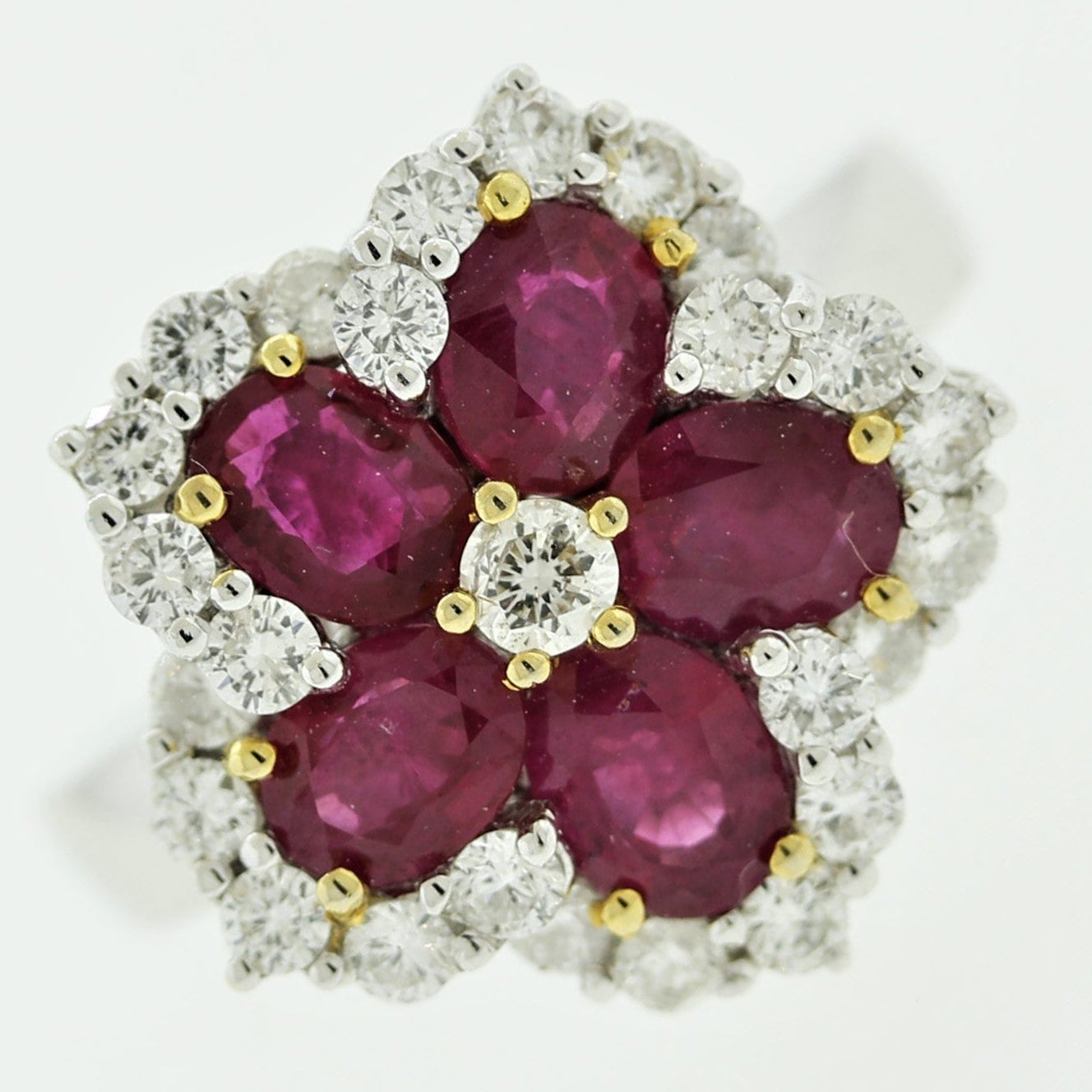 Ruby Diamond Gold Flower Ring