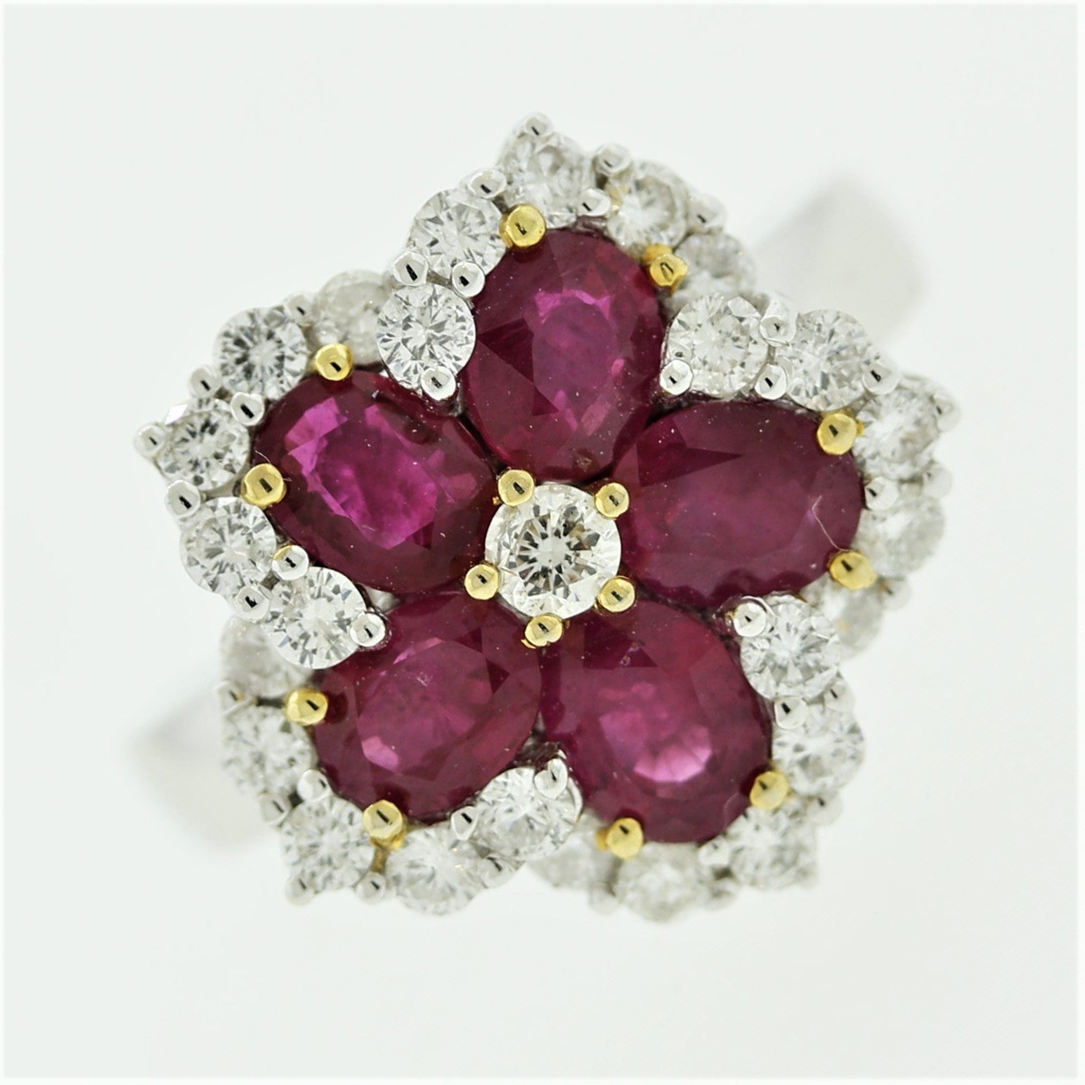 Ruby Diamond Gold Flower Ring