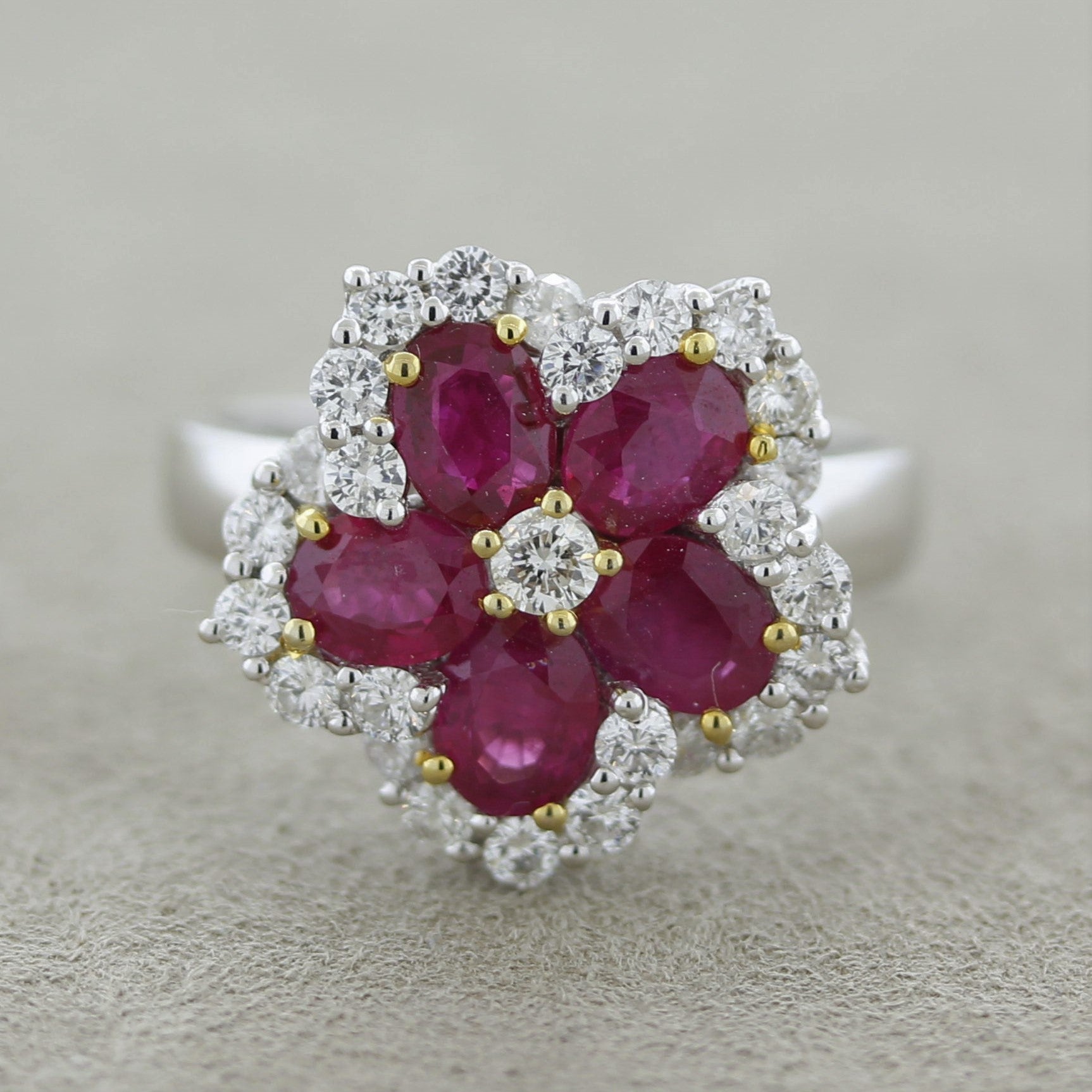 Ruby Diamond Gold Flower Ring